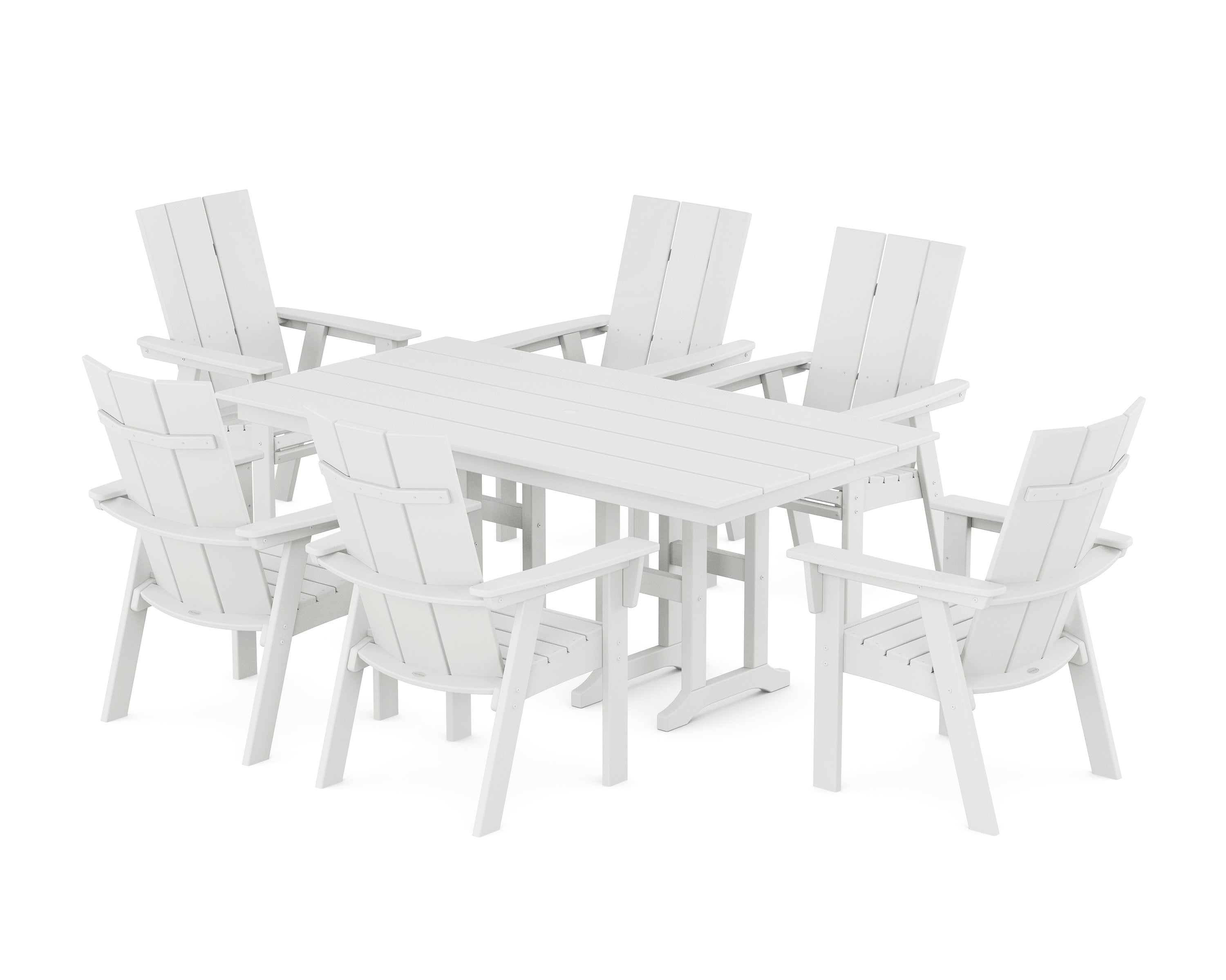Modern Curveback Adirondack 7-Piece Farmhouse Dining Set in White