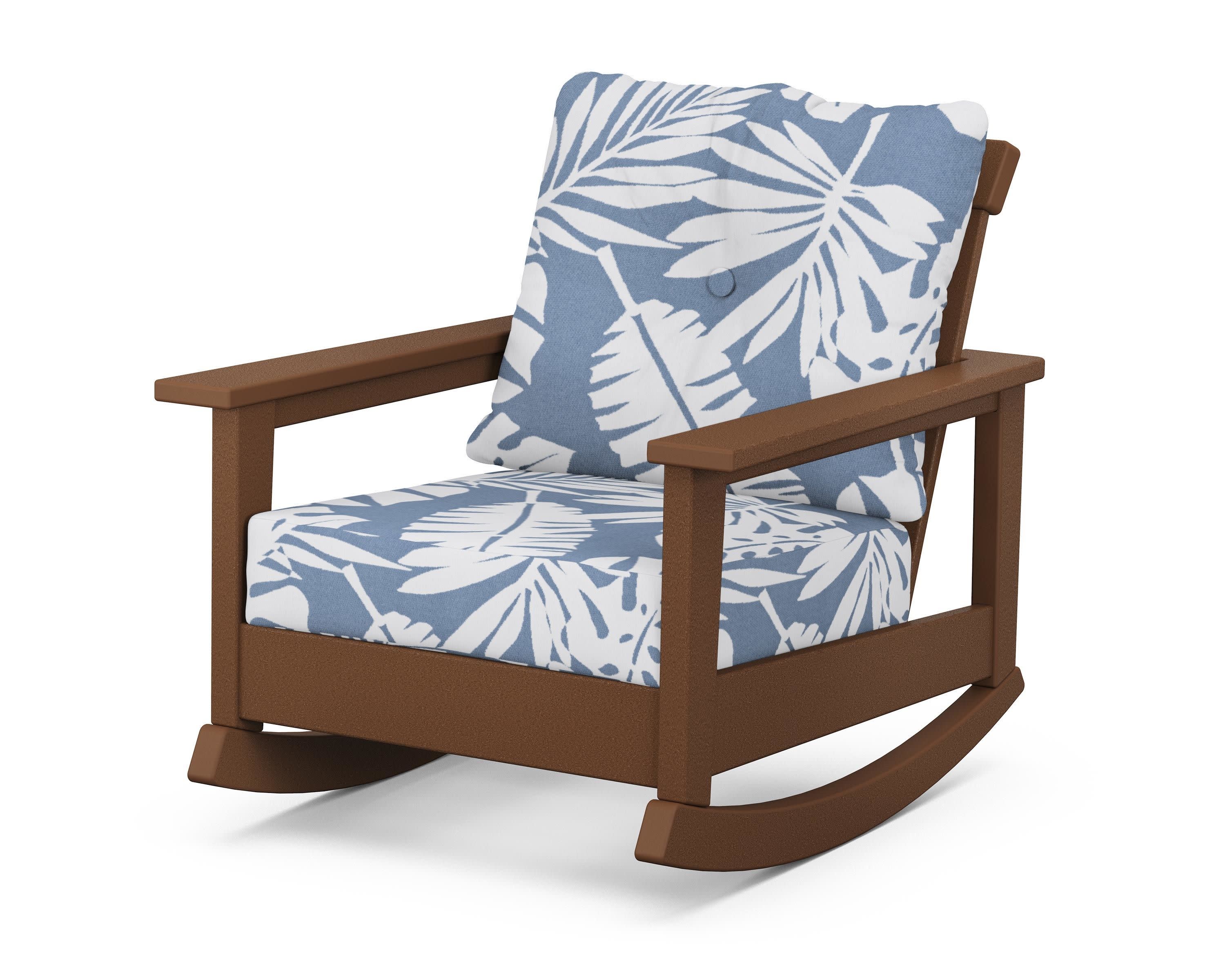 Prescott Deep Seating Rocking Chair in Teak / Leaf Sky Blue