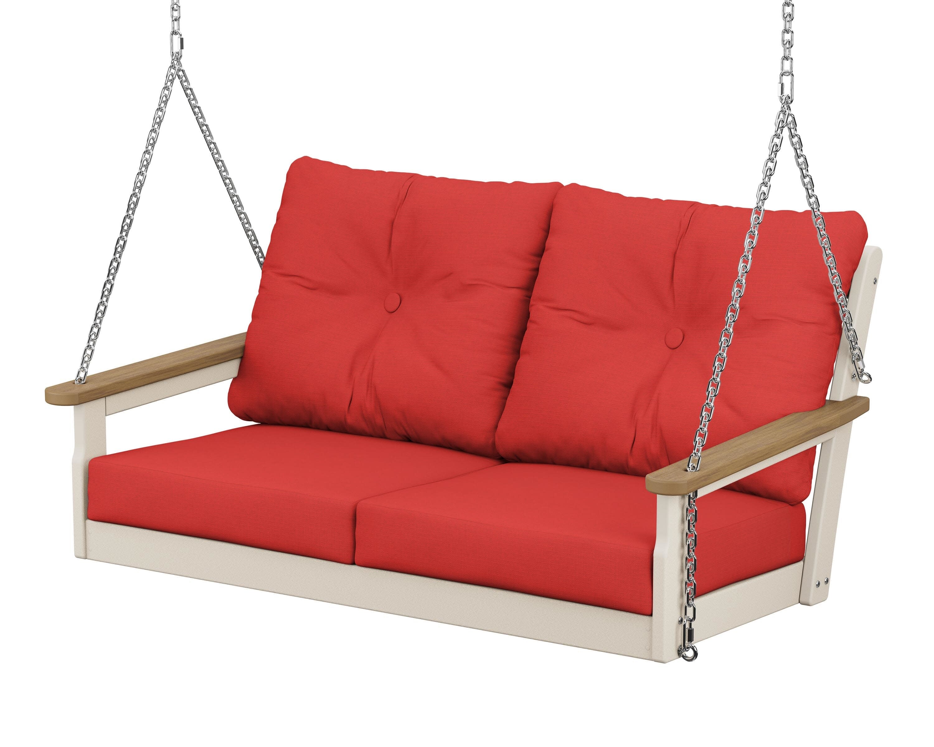 Vineyard Deep Seating Swing in Sand / Natural / Crimson Linen