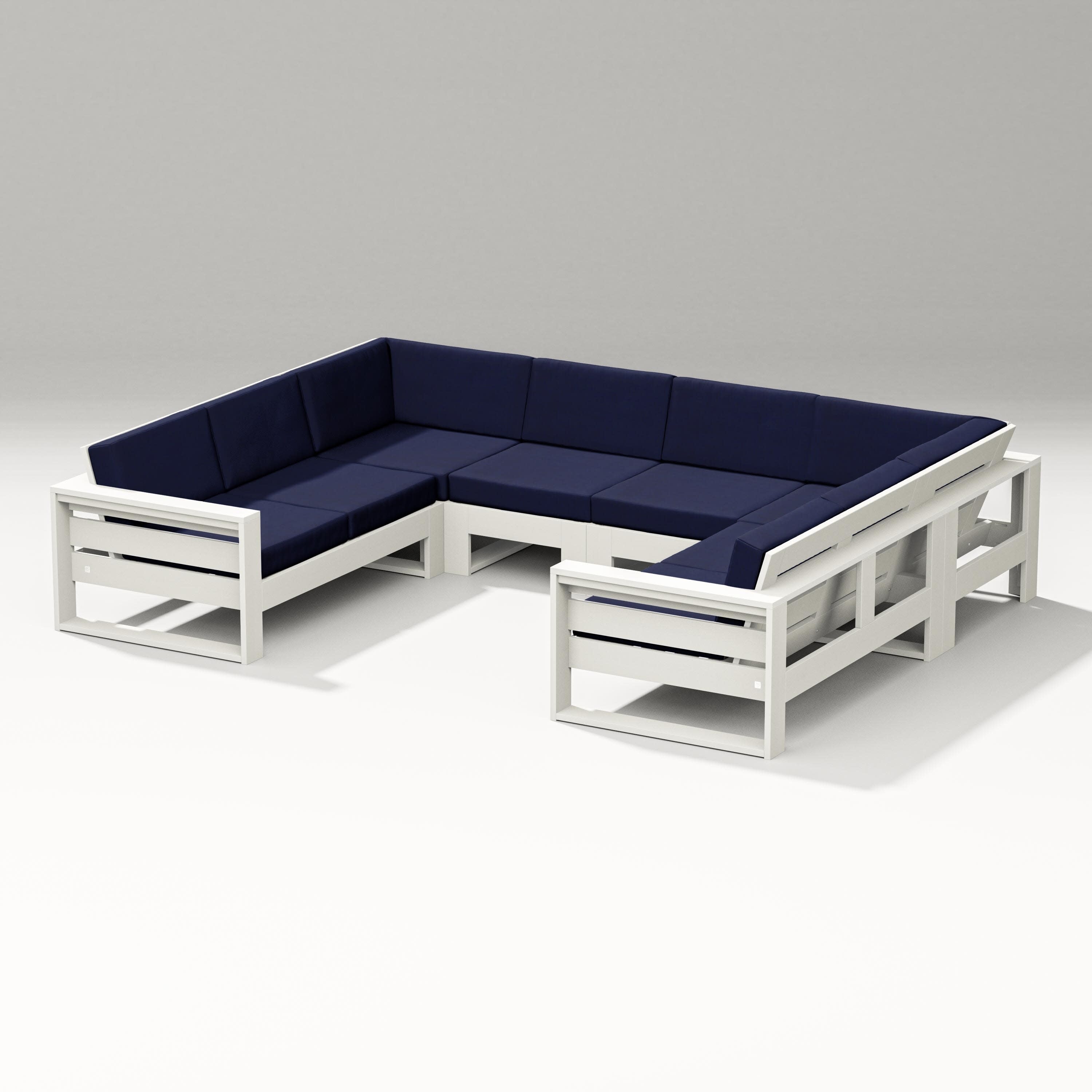 Latitude U-Shaped Sectional in Vintage White / Navy