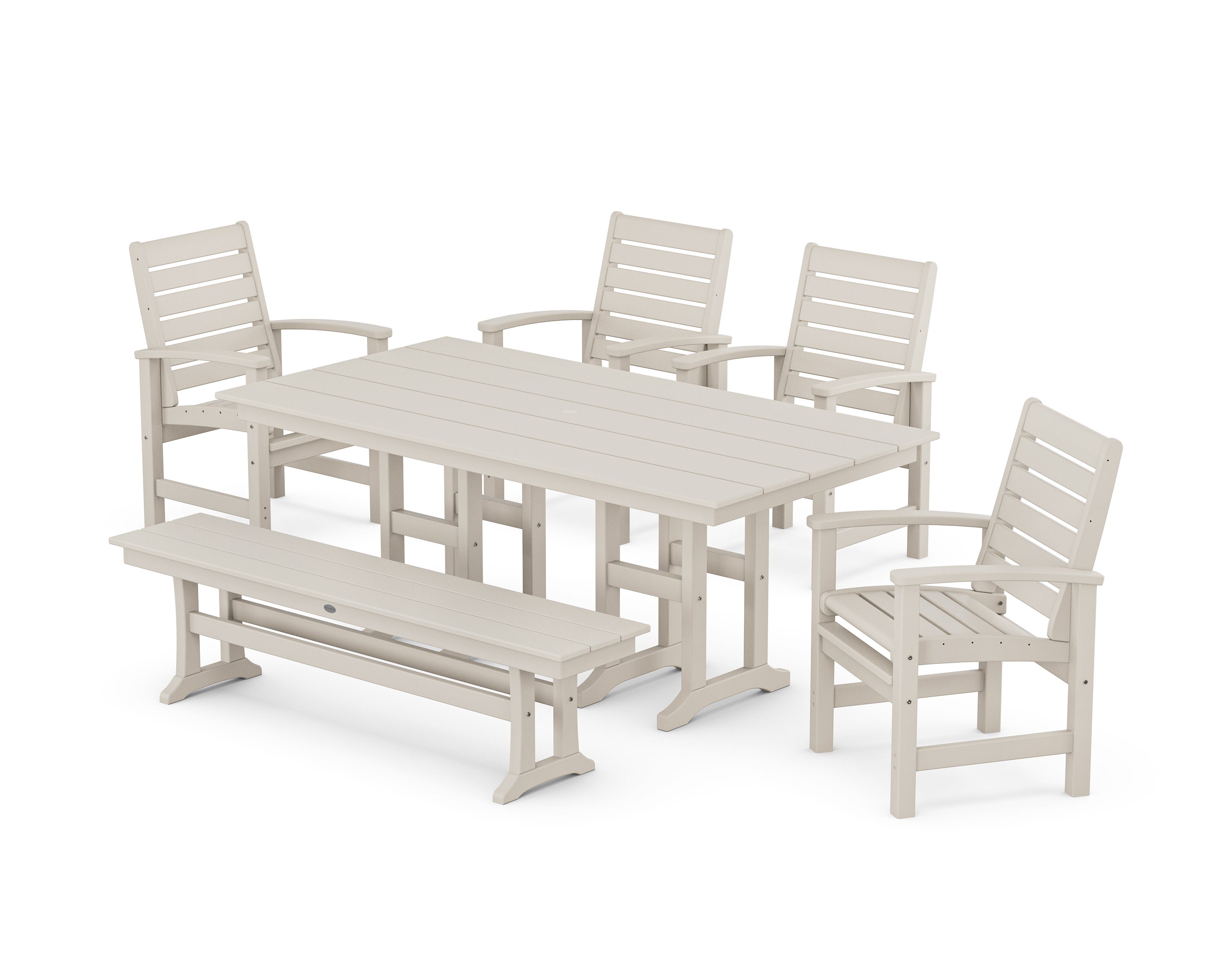 Signature 6-Piece Farmhouse Dining Set with Bench in Sand