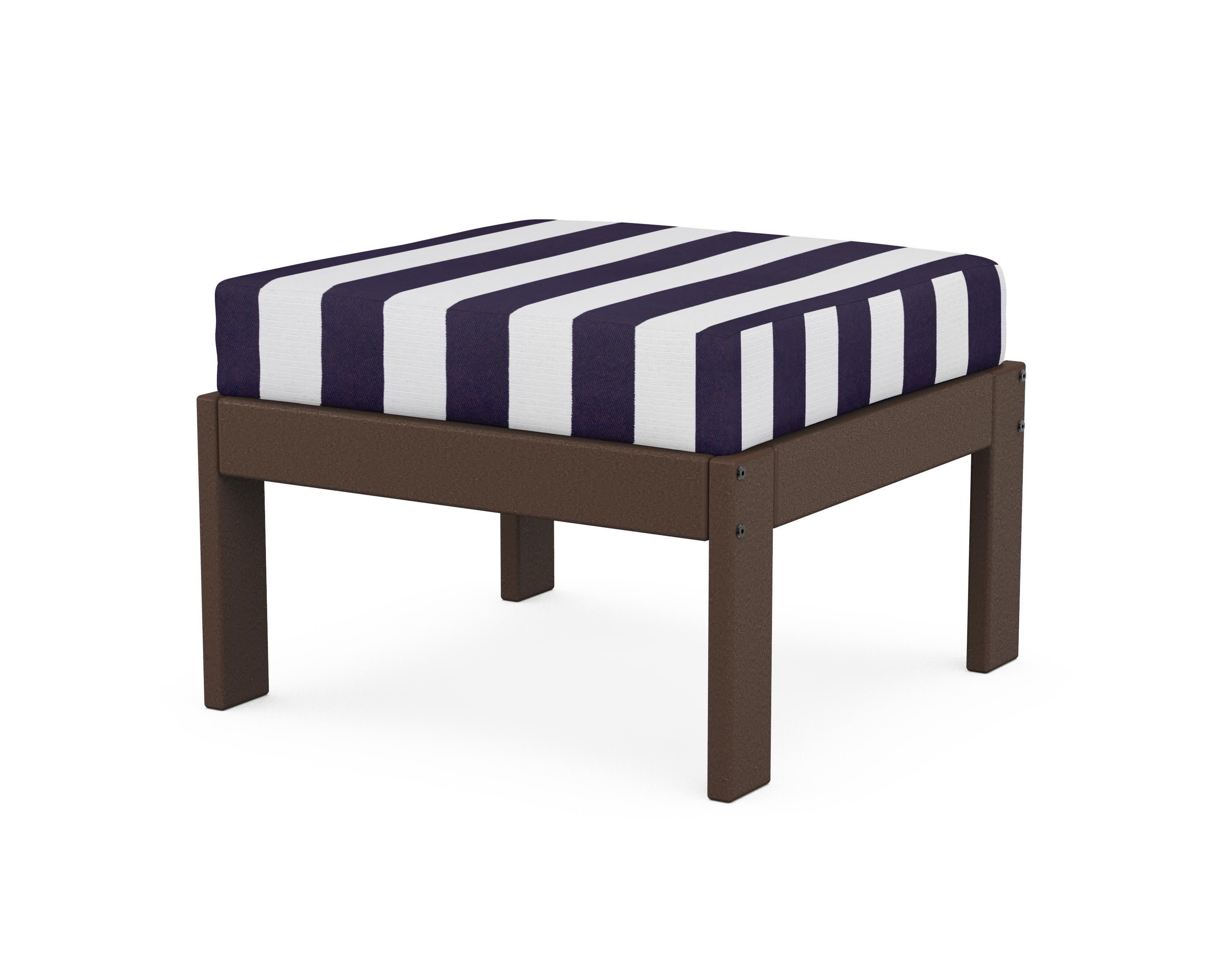 Vineyard Modular Ottoman in Mahogany / Cabana Stripe Navy
