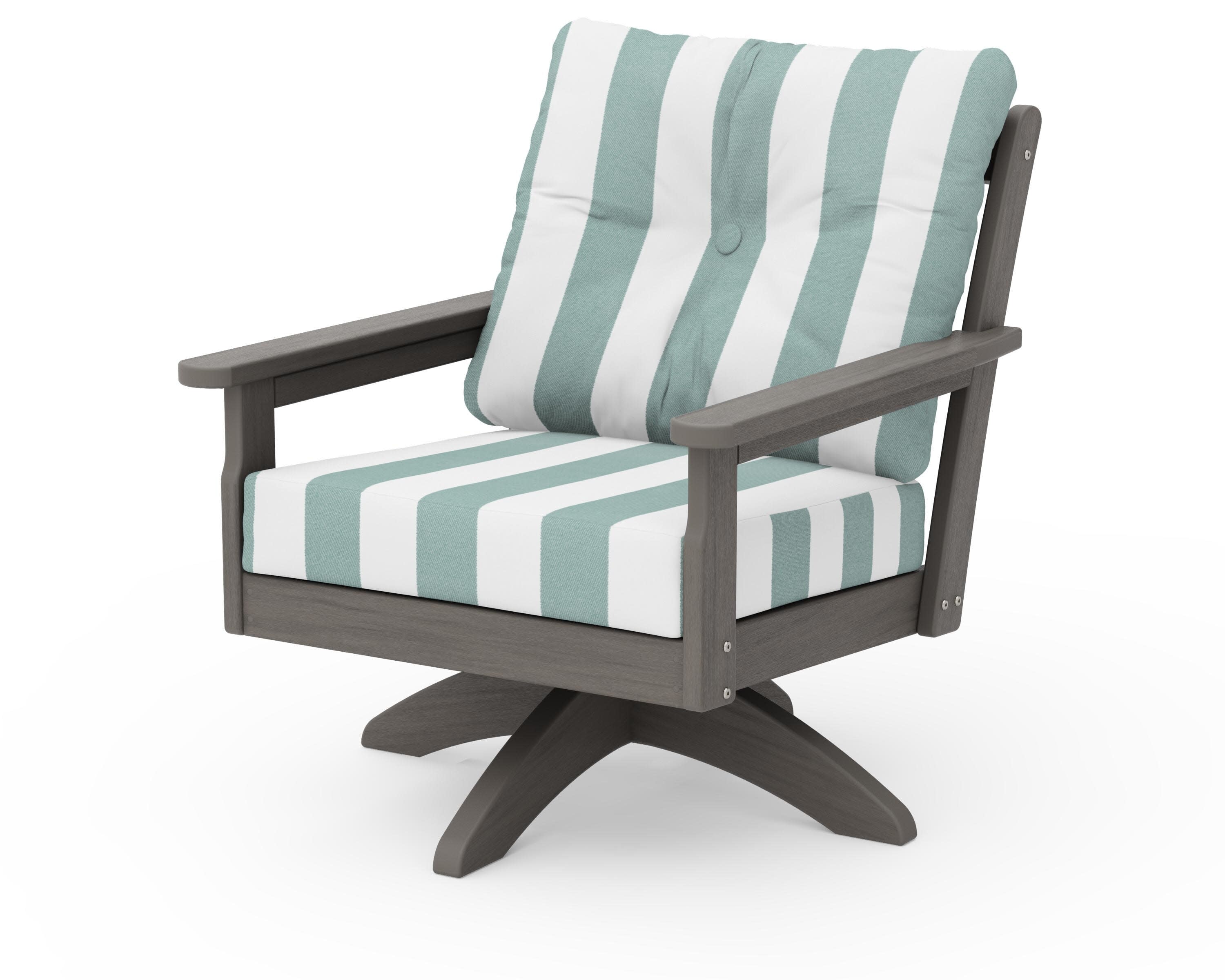 Vineyard Deep Seating Swivel Chair in Driftwood / Cabana Stripe Glacier Spa