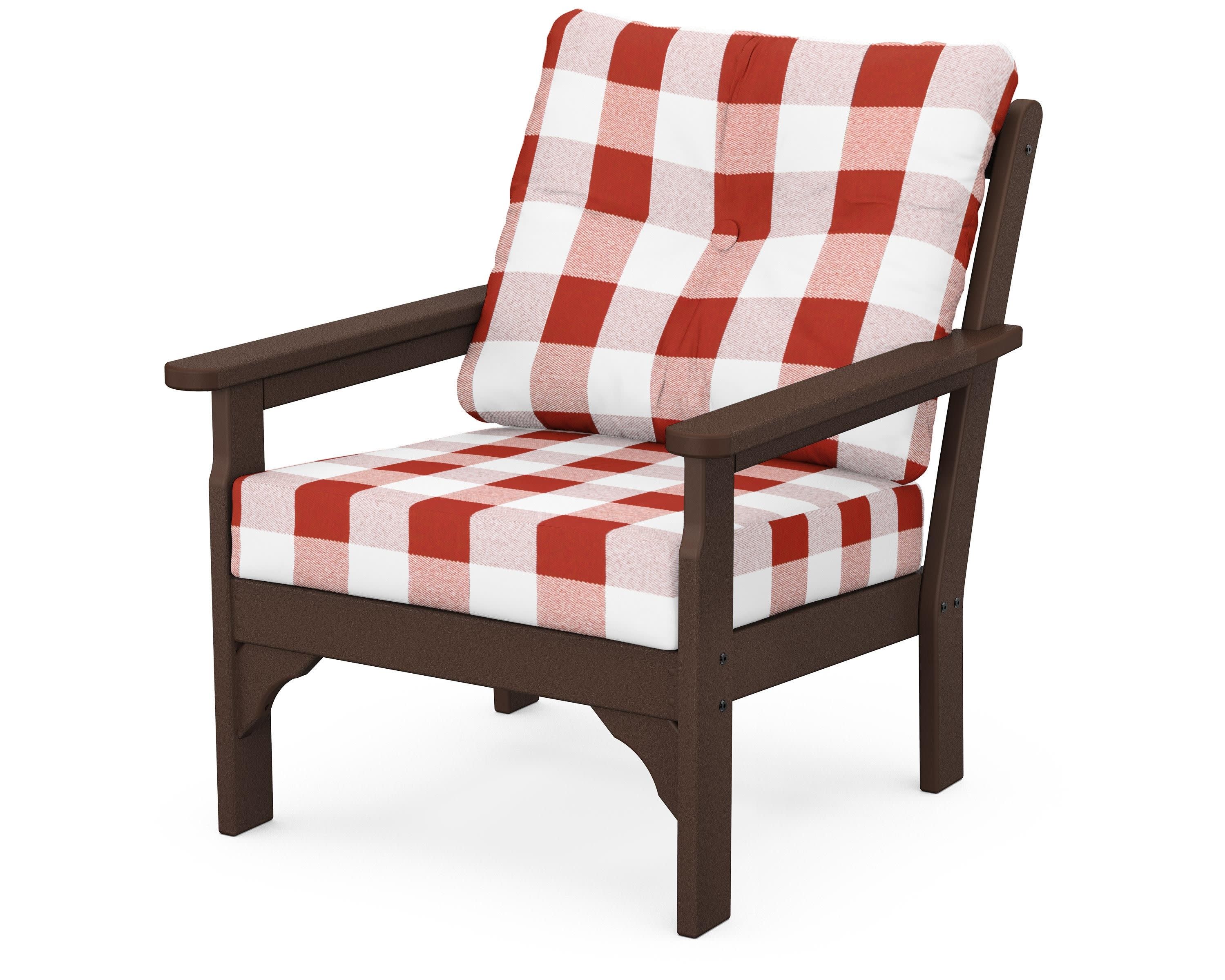 Vineyard Deep Seating Chair in Mahogany / Buffalo Plaid Crimson