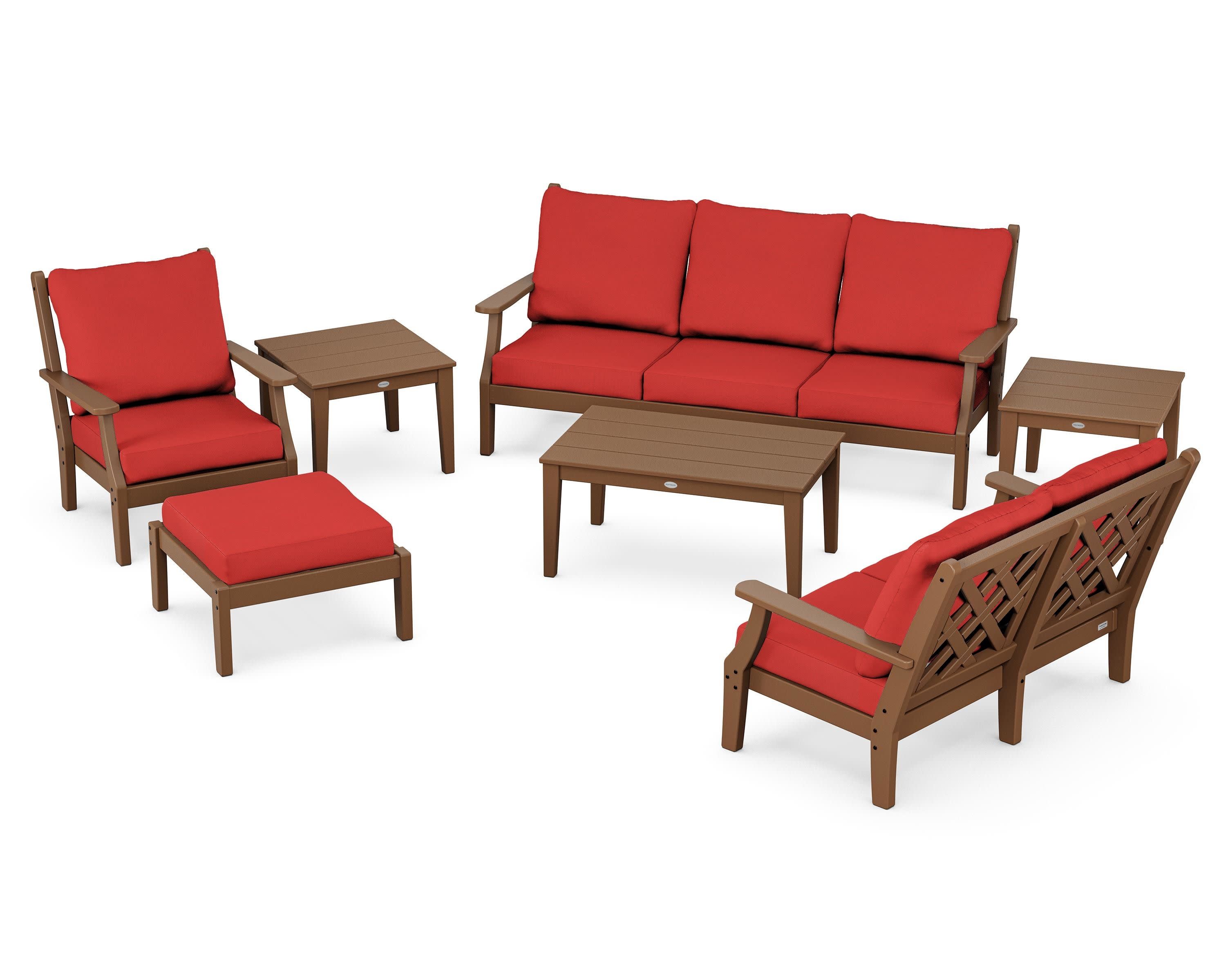 Wovendale 7-Piece Deep Seating Set in Teak / Crimson Linen