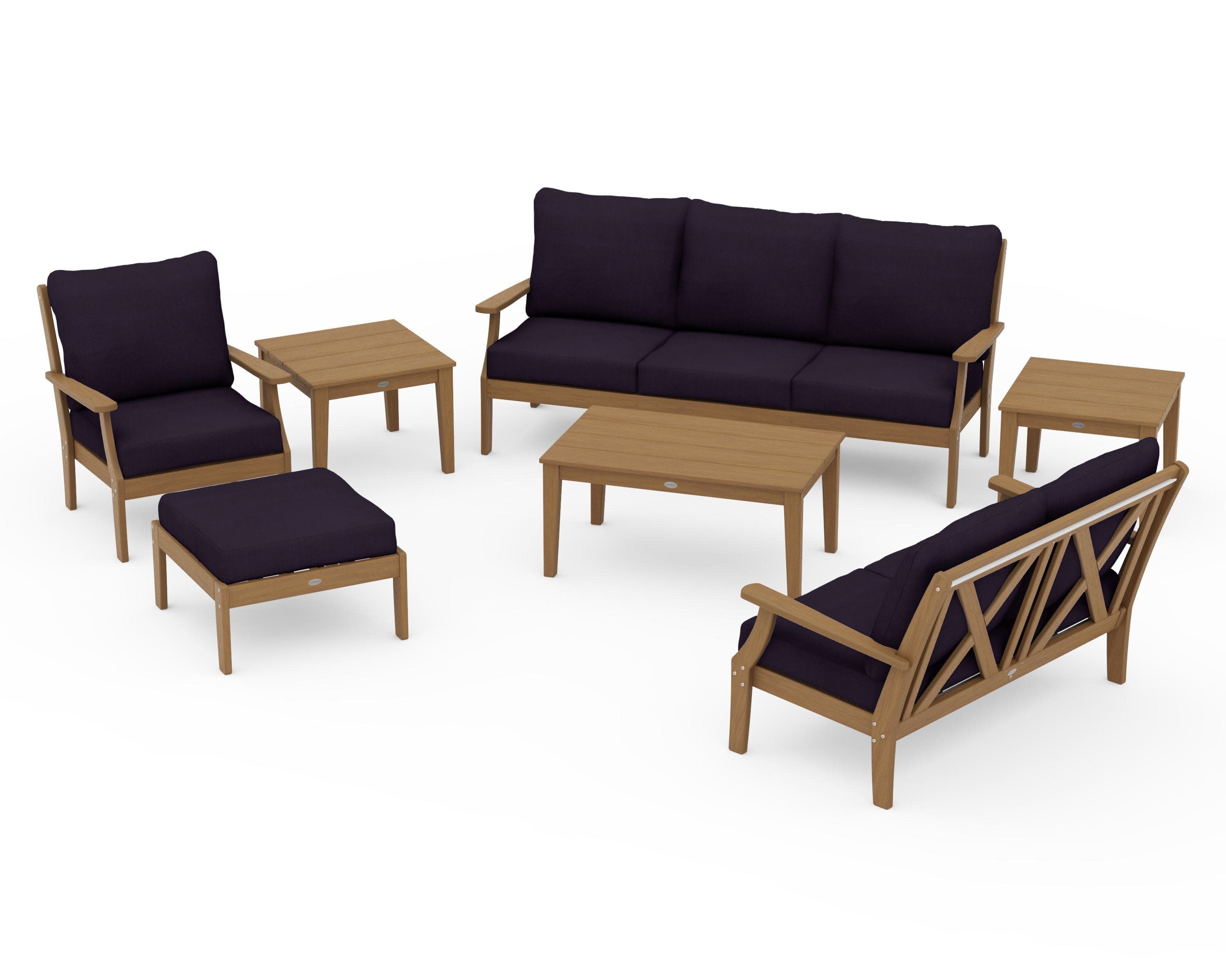 Braxton 7-Piece Deep Seating Set in Natural / Navy Linen