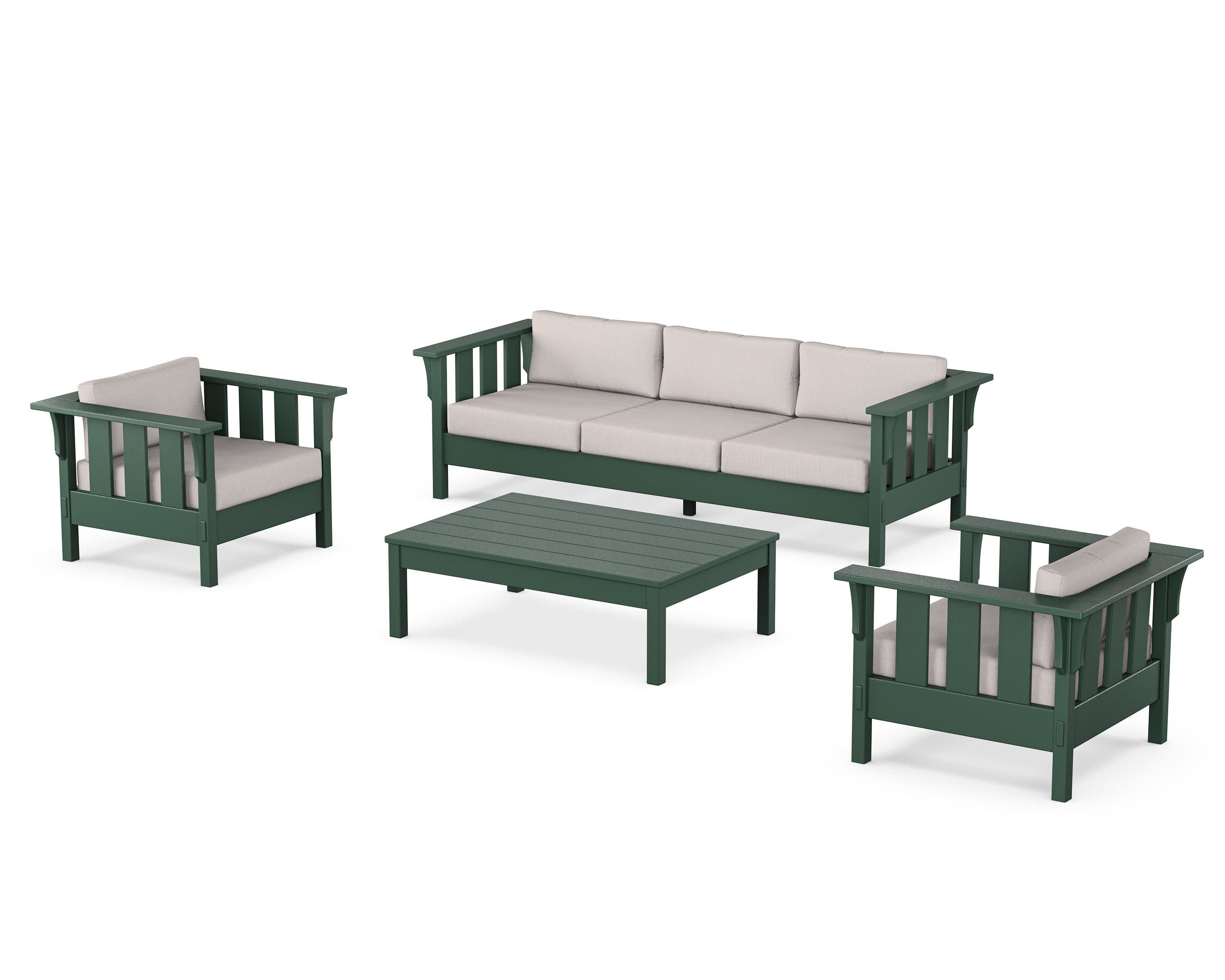 Acadia 4-Piece Deep Seating Set with Sofa in Green / Dune Burlap