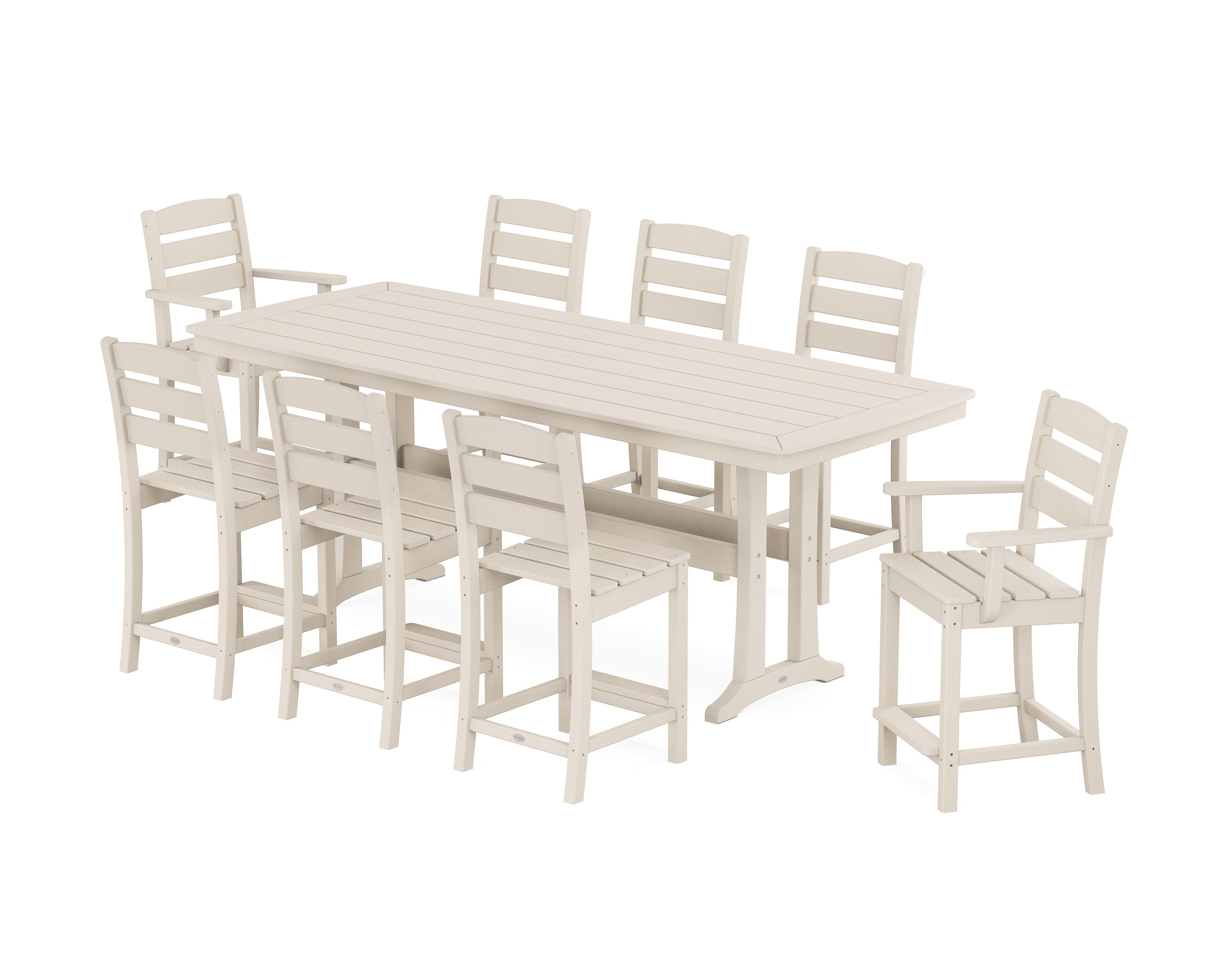 Lakeside 9-Piece Counter Set with Trestle Legs in Sand