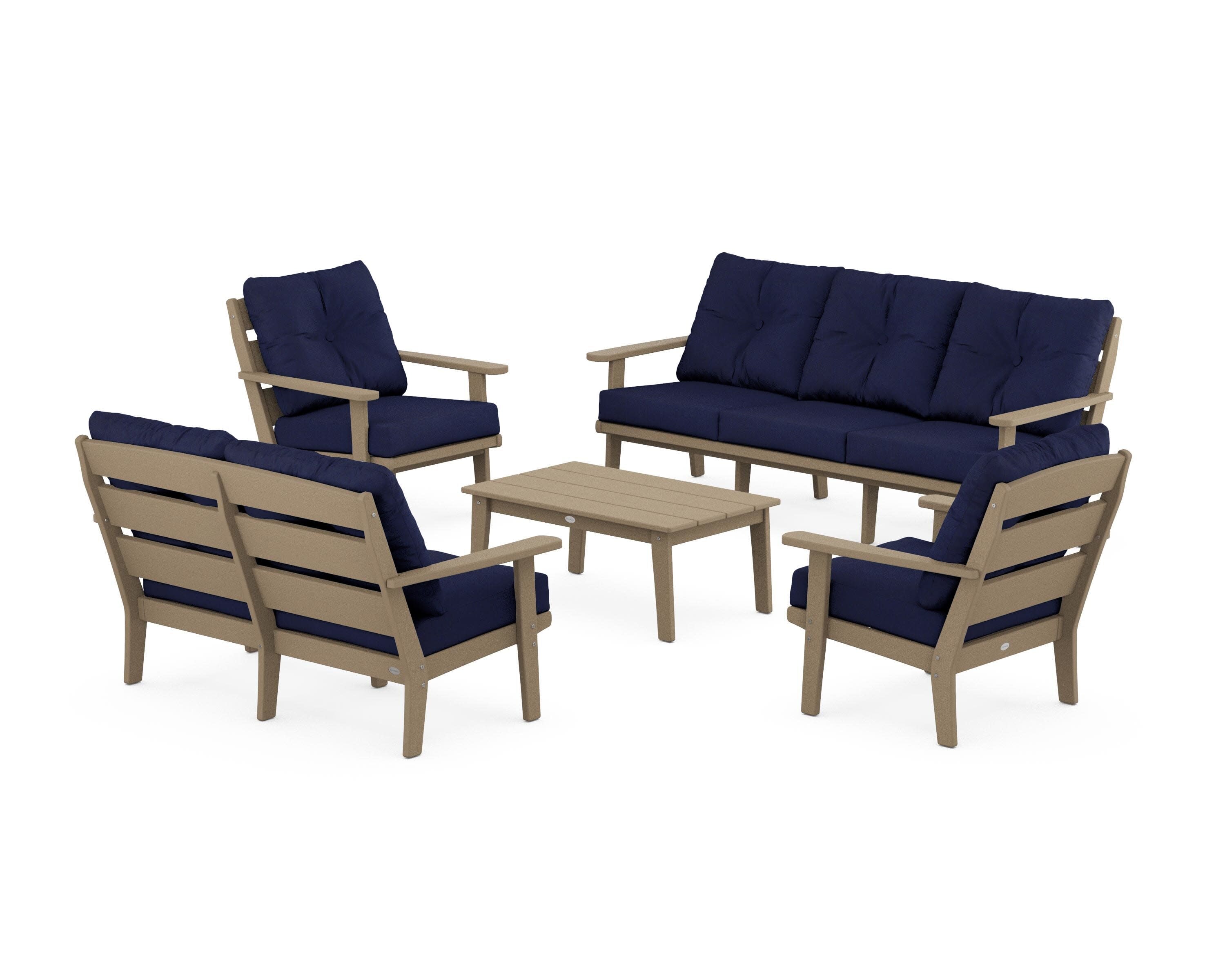 Lakeside 5-Piece Lounge Sofa Set in Vintage Sahara / Navy