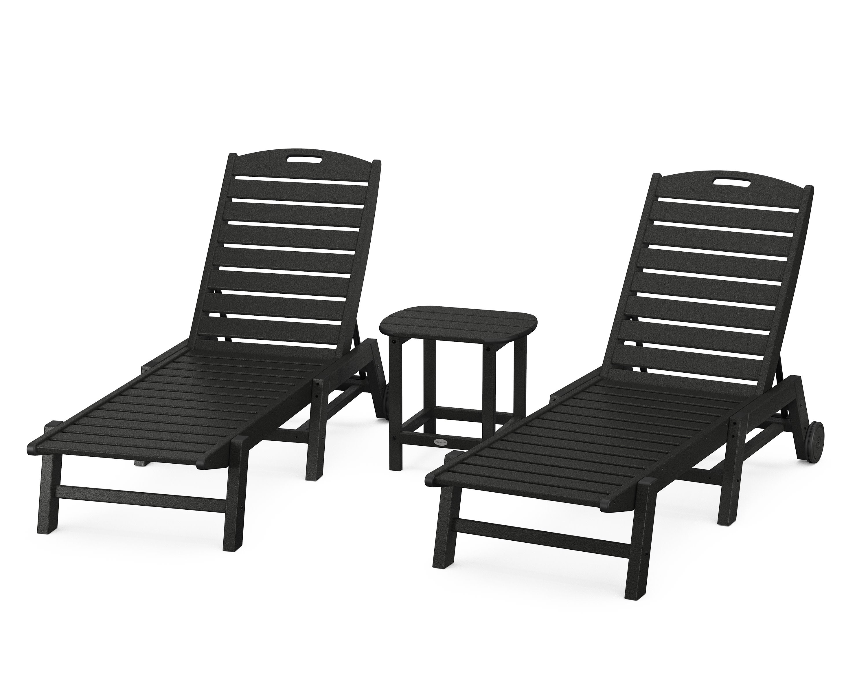 Nautical 3-Piece Chaise Lounge with Wheels Set with South Beach 18" Side Table in Black
