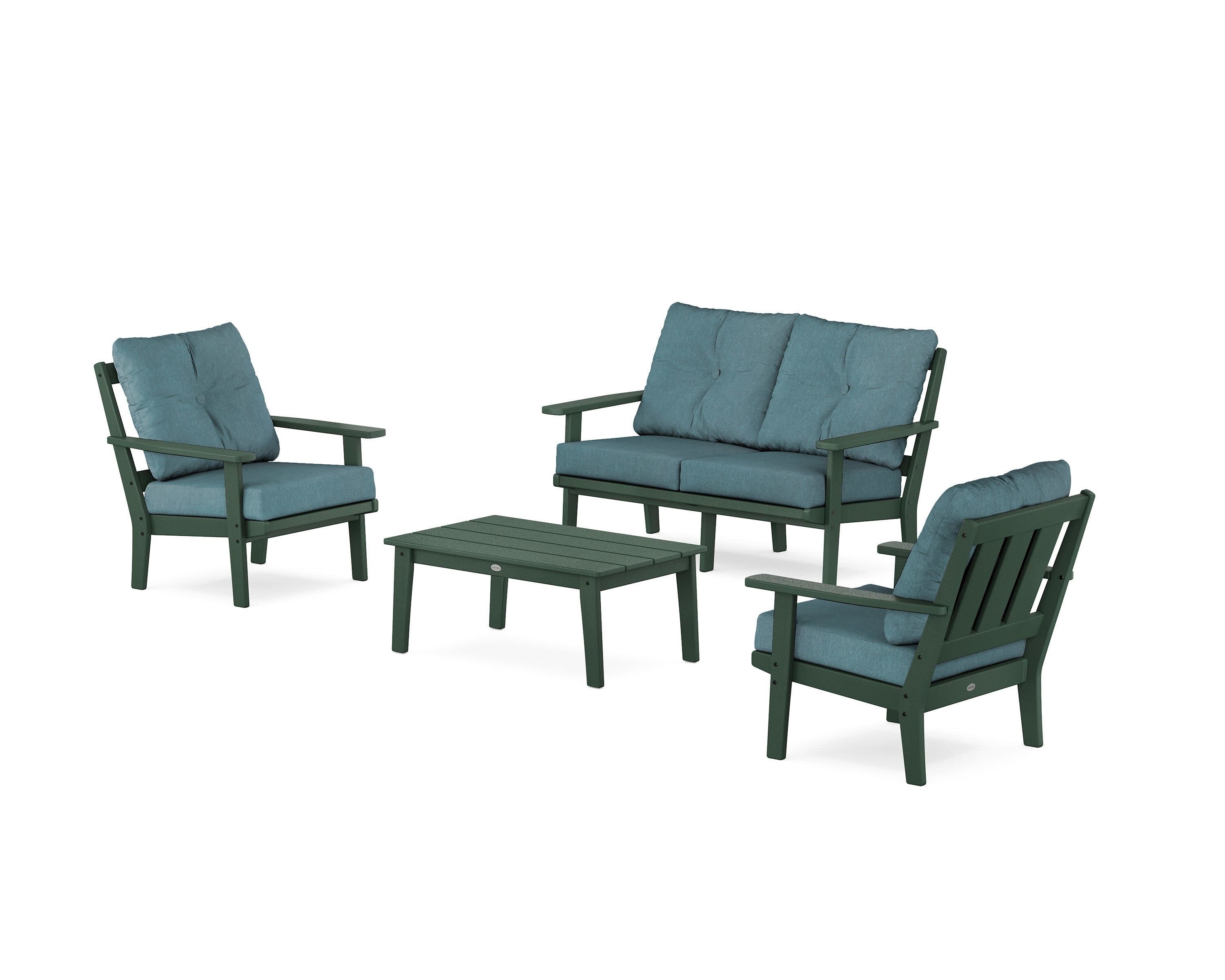 Oxford 4-Piece Deep Seating Set with Loveseat in Green / Ocean Teal