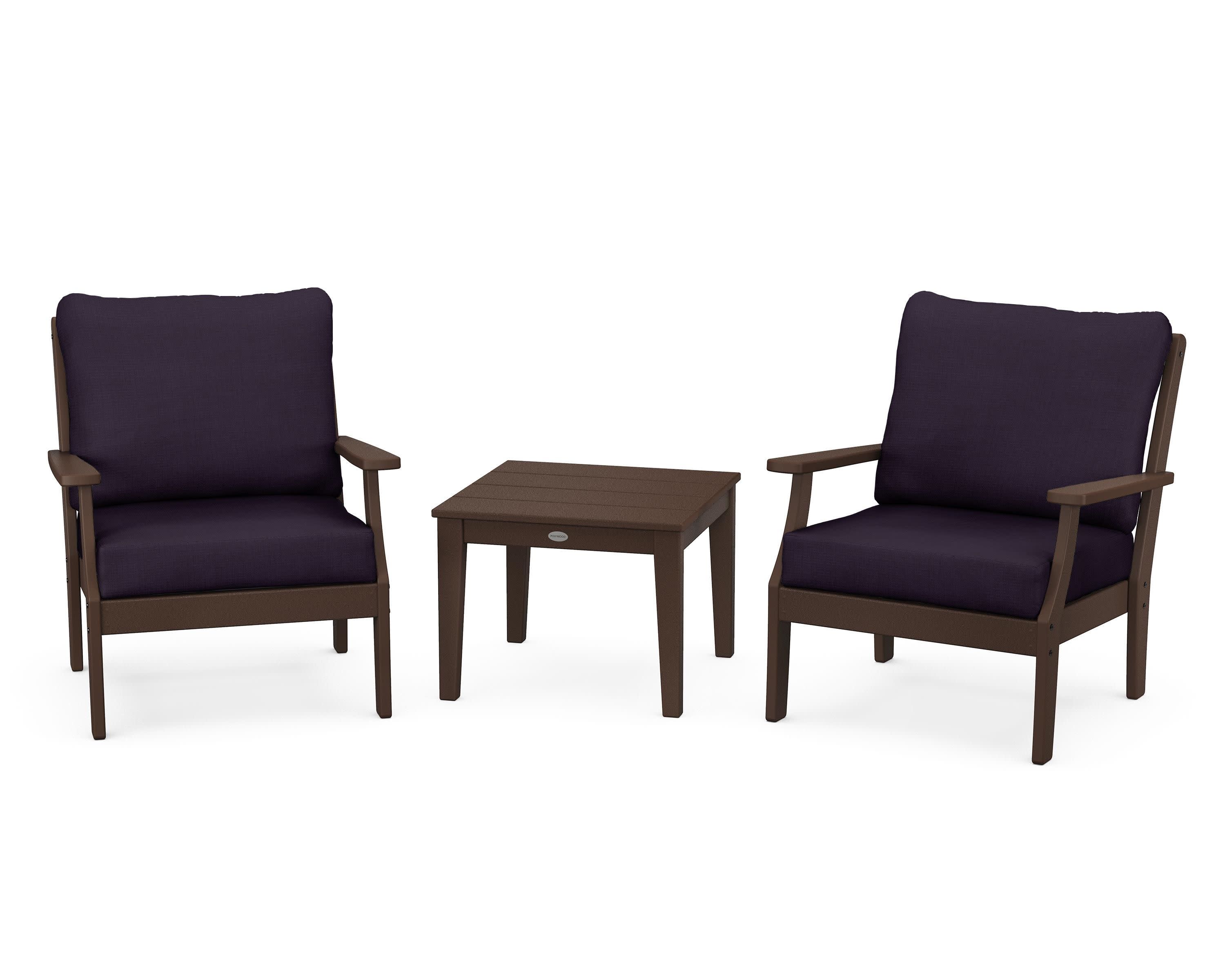 Braxton 3-Piece Deep Seating Set in Mahogany / Navy Linen