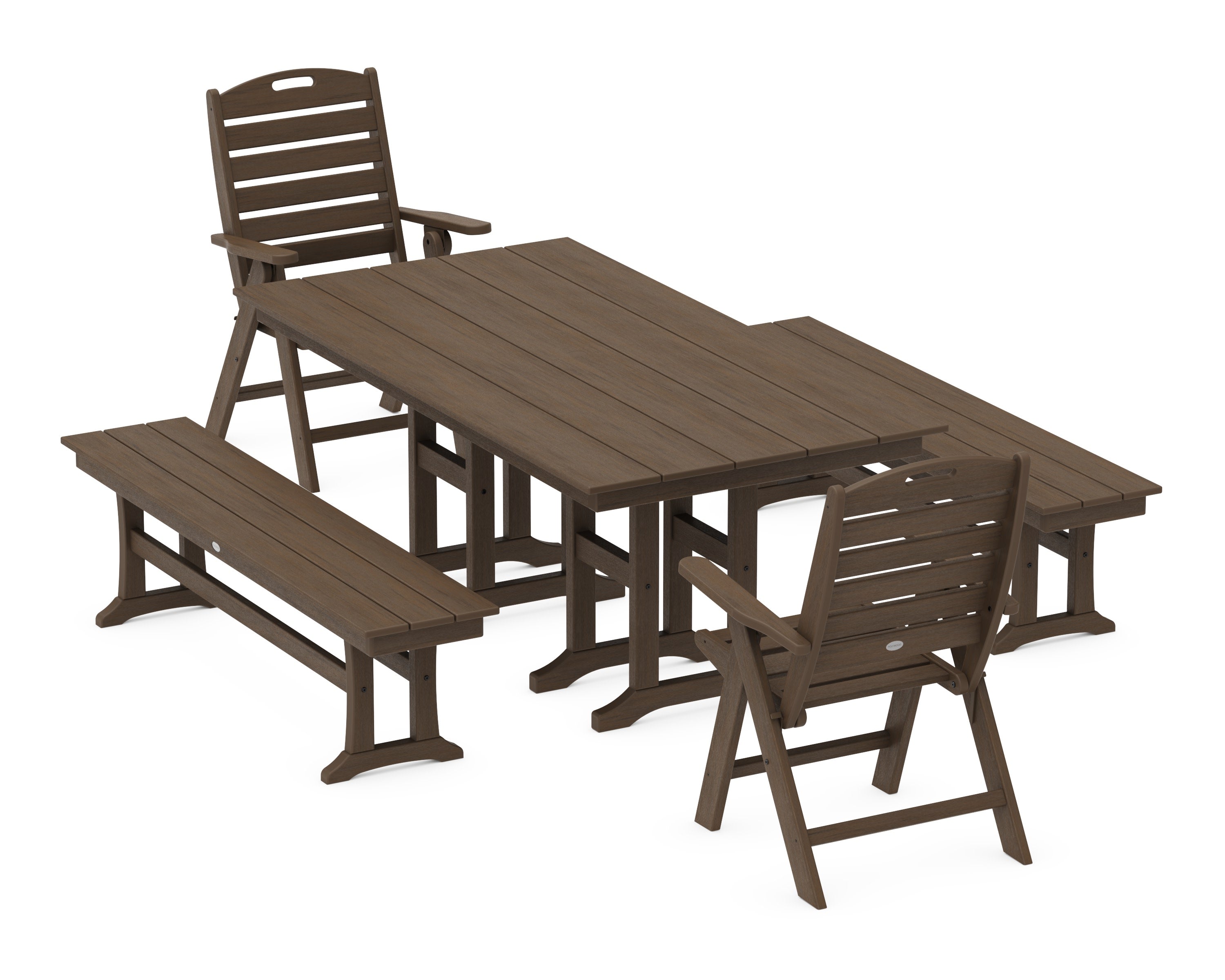 Nautical Highback 5-Piece Farmhouse Dining Set with Benches in Kona