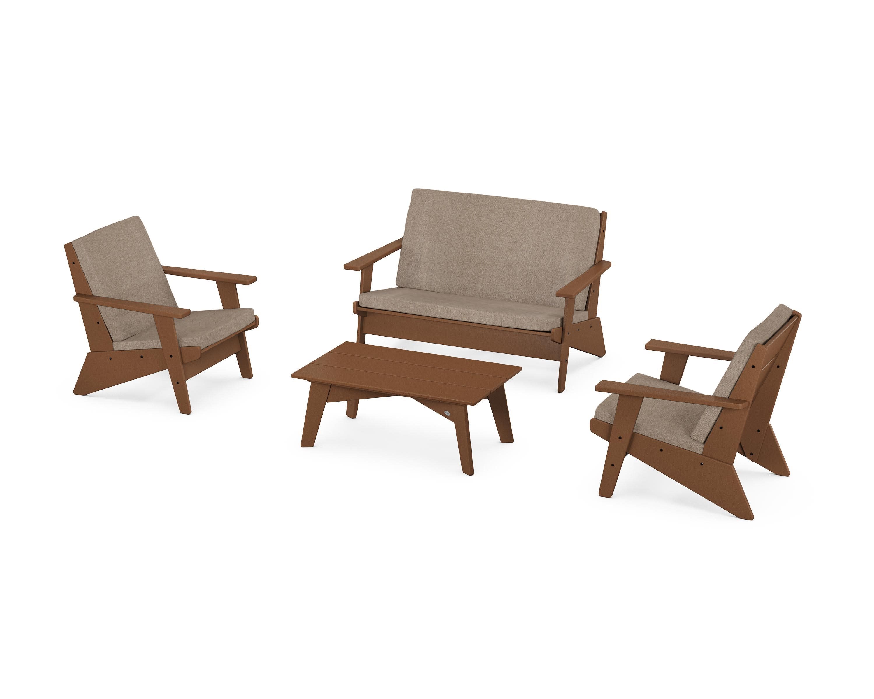 Riviera Modern Lounge 4-Piece Set in Teak / Spiced Burlap