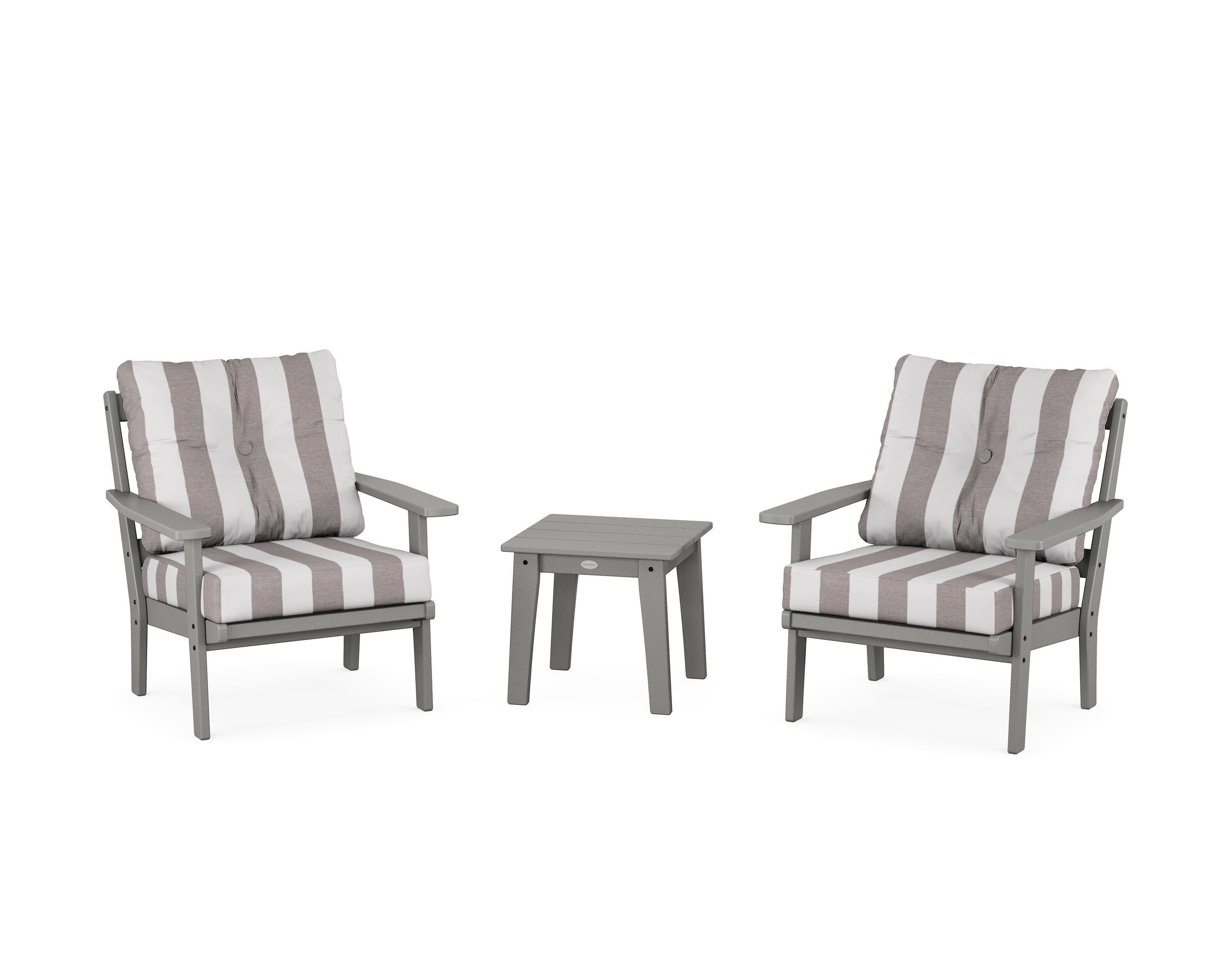 Oxford 3-Piece Deep Seating Set in Slate Grey / Cabana Stripe Grey Mist