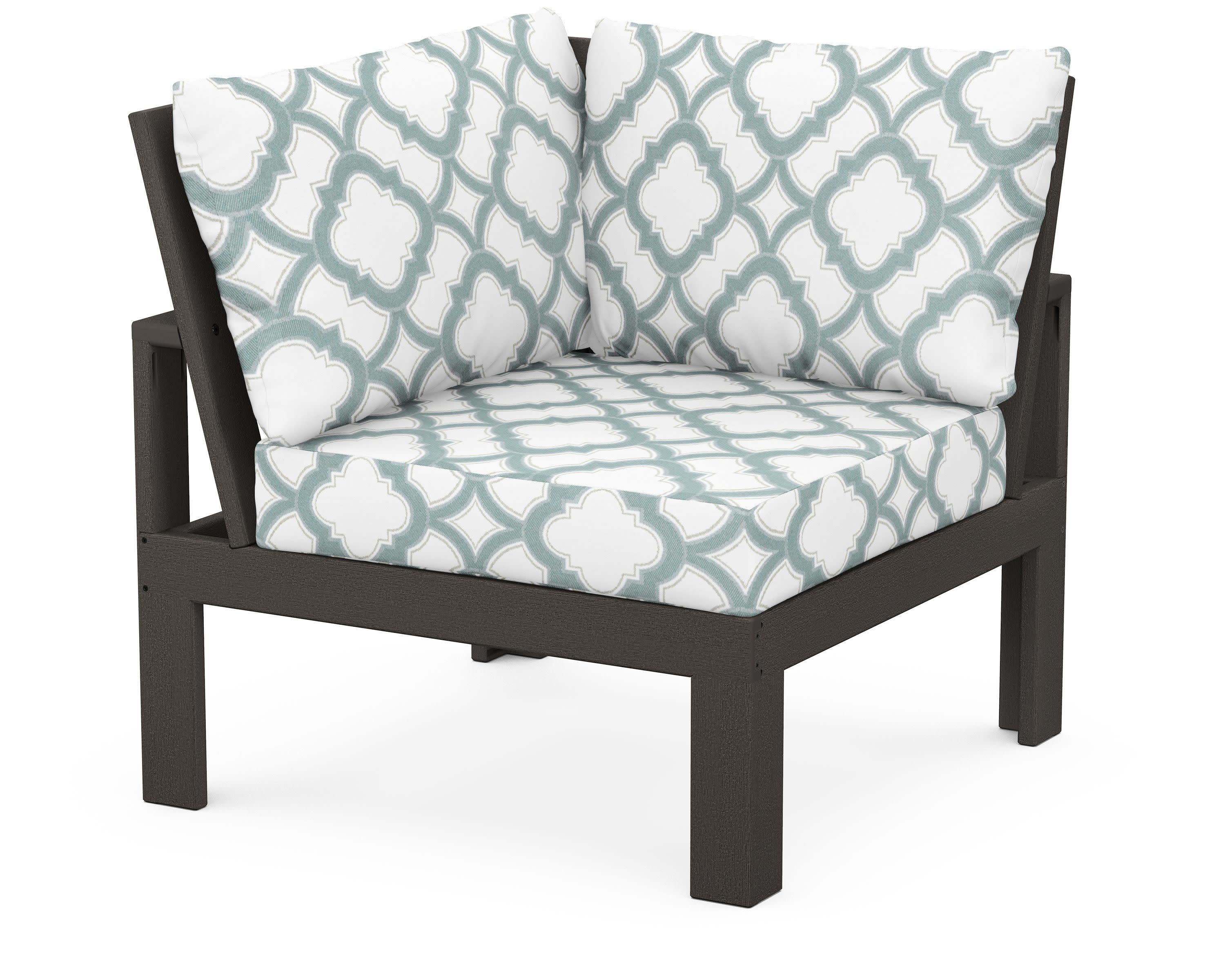 Modular Corner Chair in Vintage Coffee / Trellis Glacier Spa