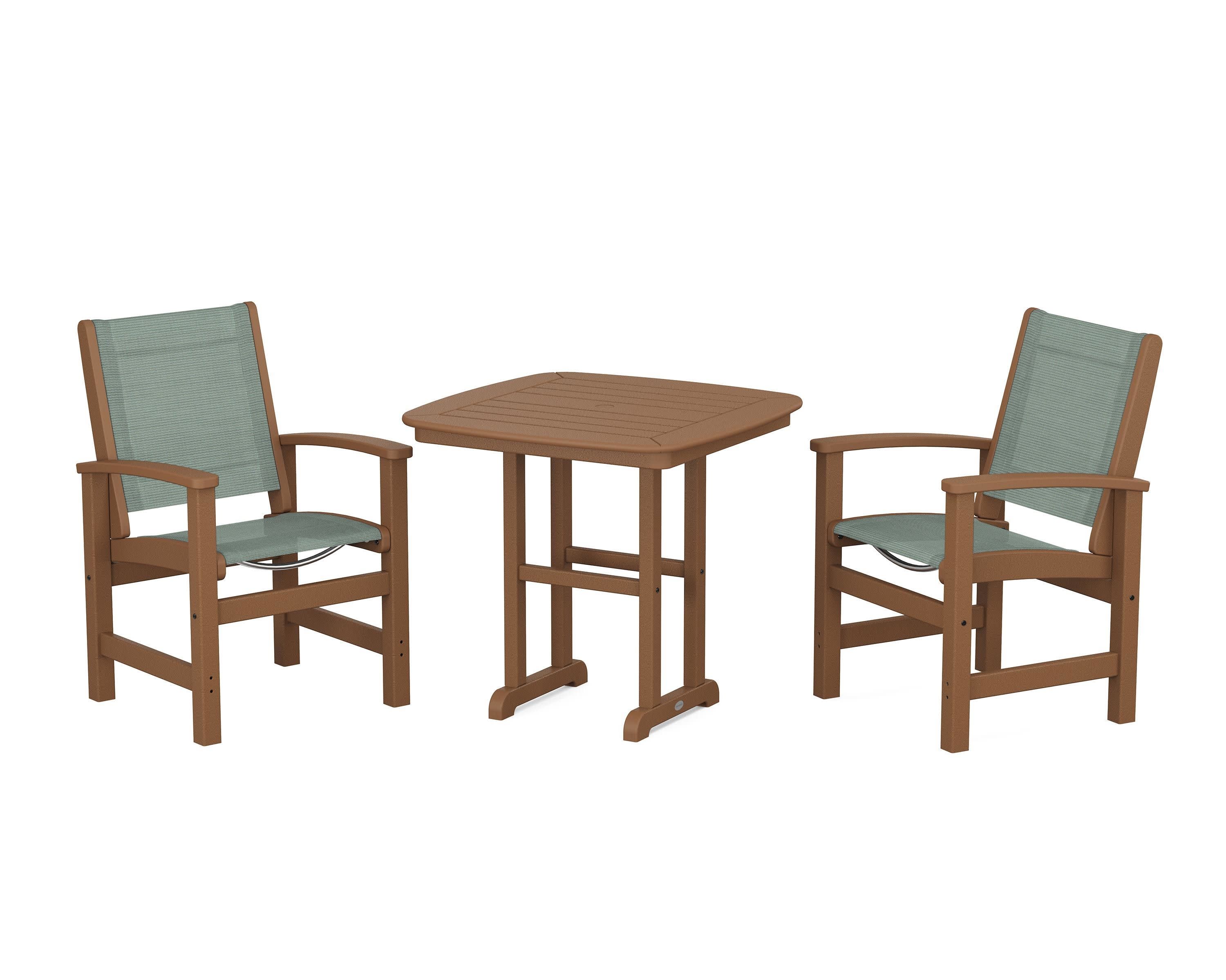 Coastal 3-Piece Dining Set in Teak / Dupioni Sea Mist Sling
