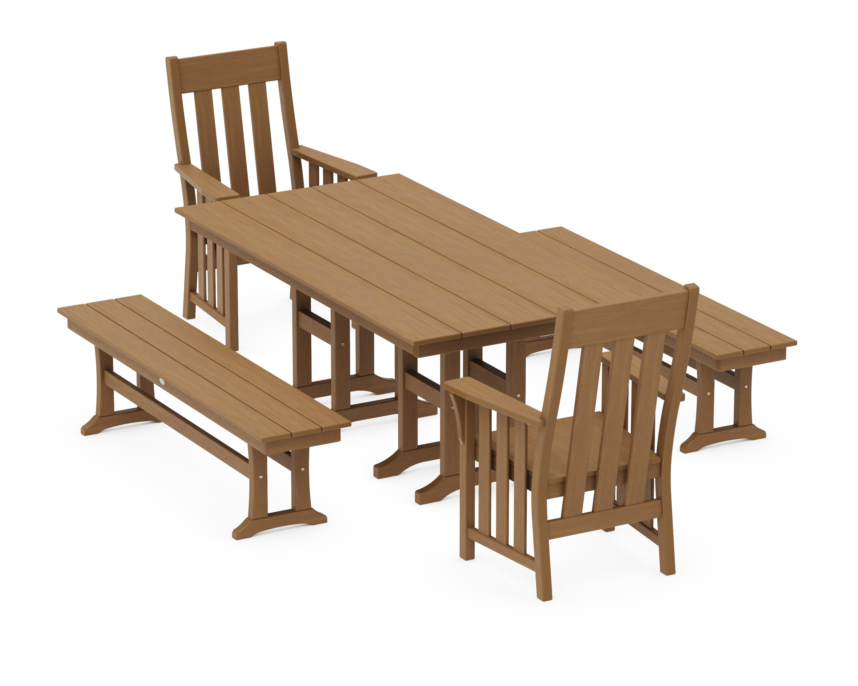 Acadia 5-Piece Farmhouse Dining Set with Benches in Natural
