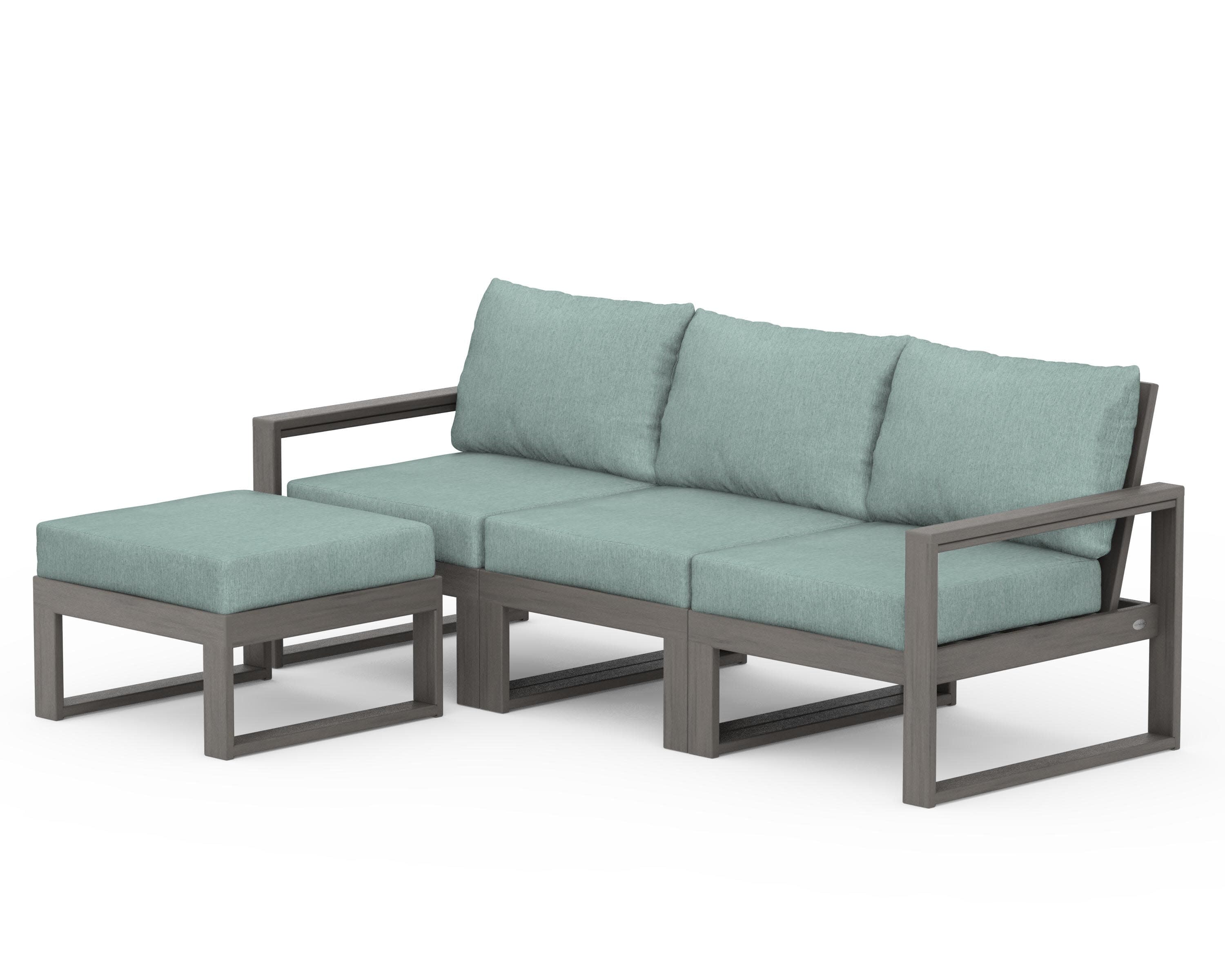 EDGE 4-Piece Modular Deep Seating Set with Ottoman in Driftwood / Glacier Spa