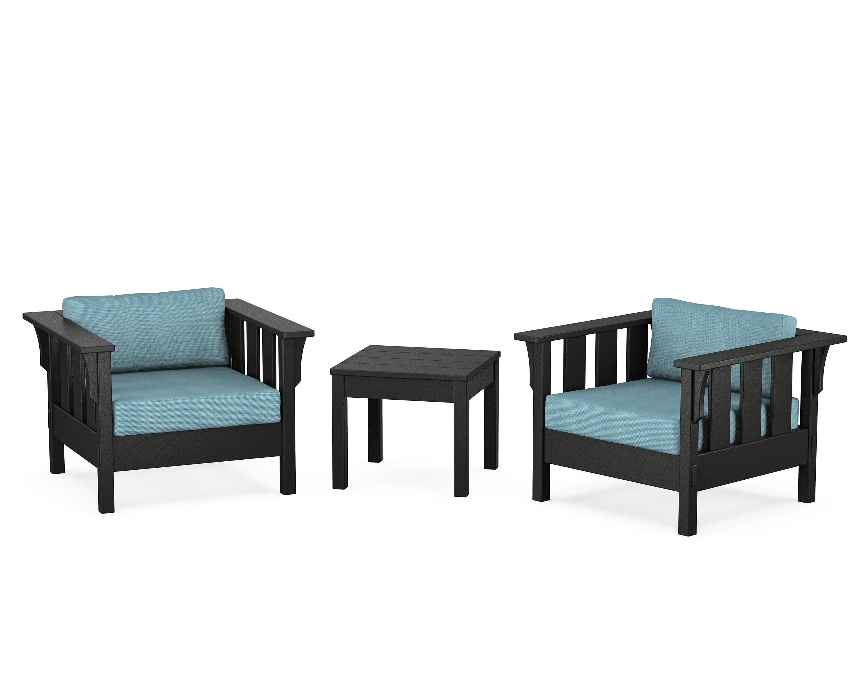 Acadia 3-Piece Deep Seating Set in Black / Lattice Sky Blue