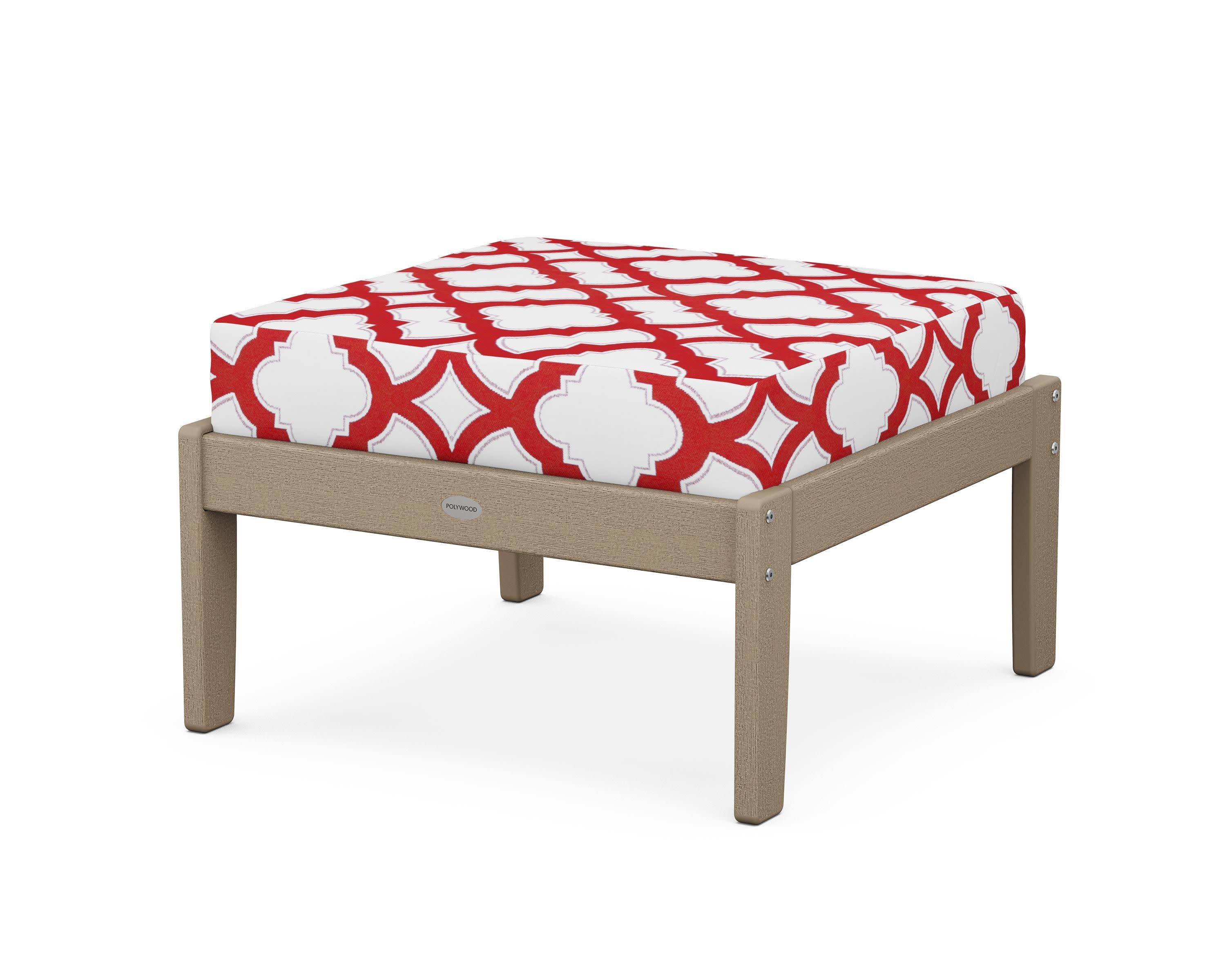 Braxton Deep Seating Ottoman in Vintage Sahara / Trellis Crimson
