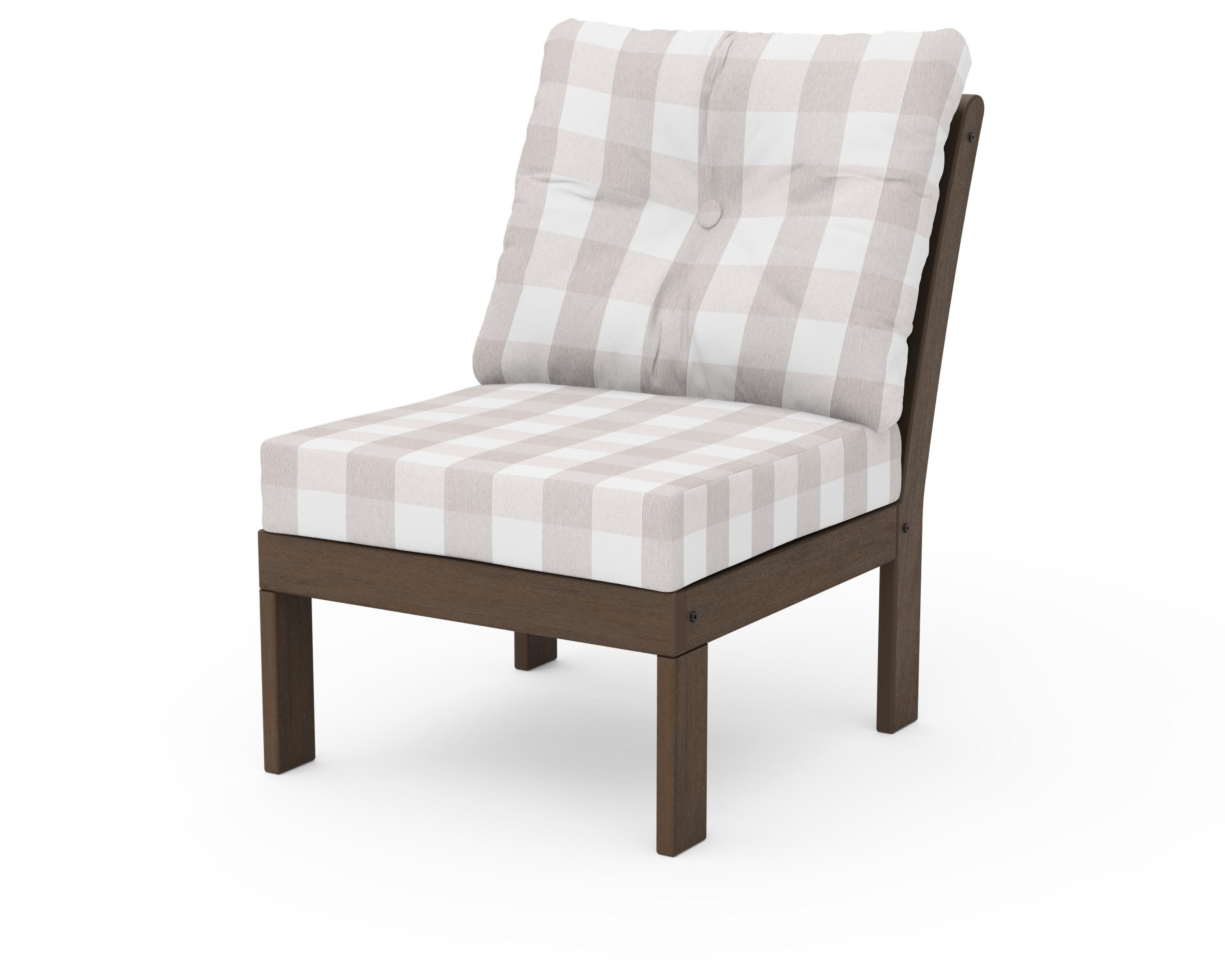 Vineyard Modular Armless Chair in Kona / Buffalo Plaid Dune Burlap