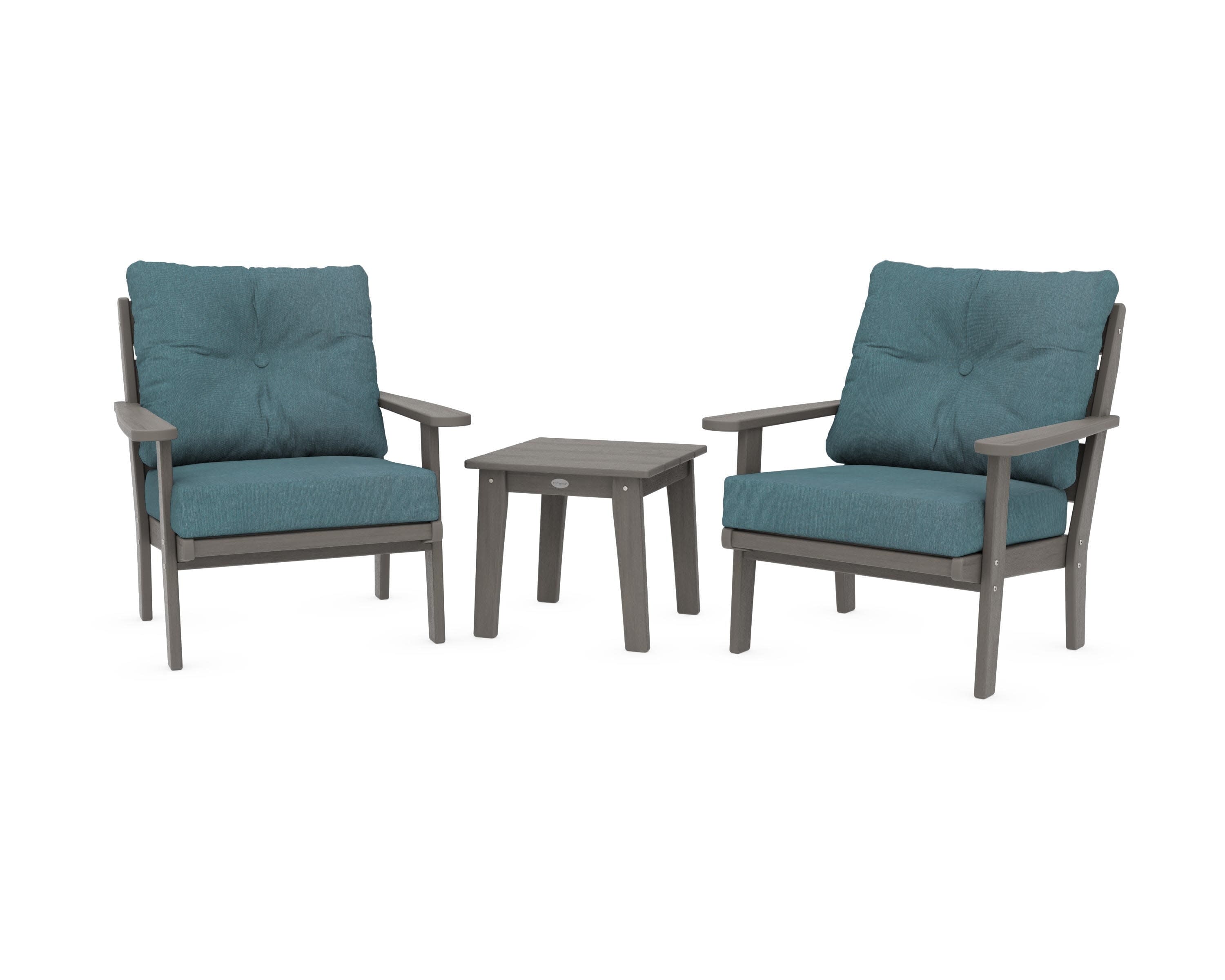 Lakeside 3-Piece Deep Seating Chair Set in Driftwood / Ocean Teal