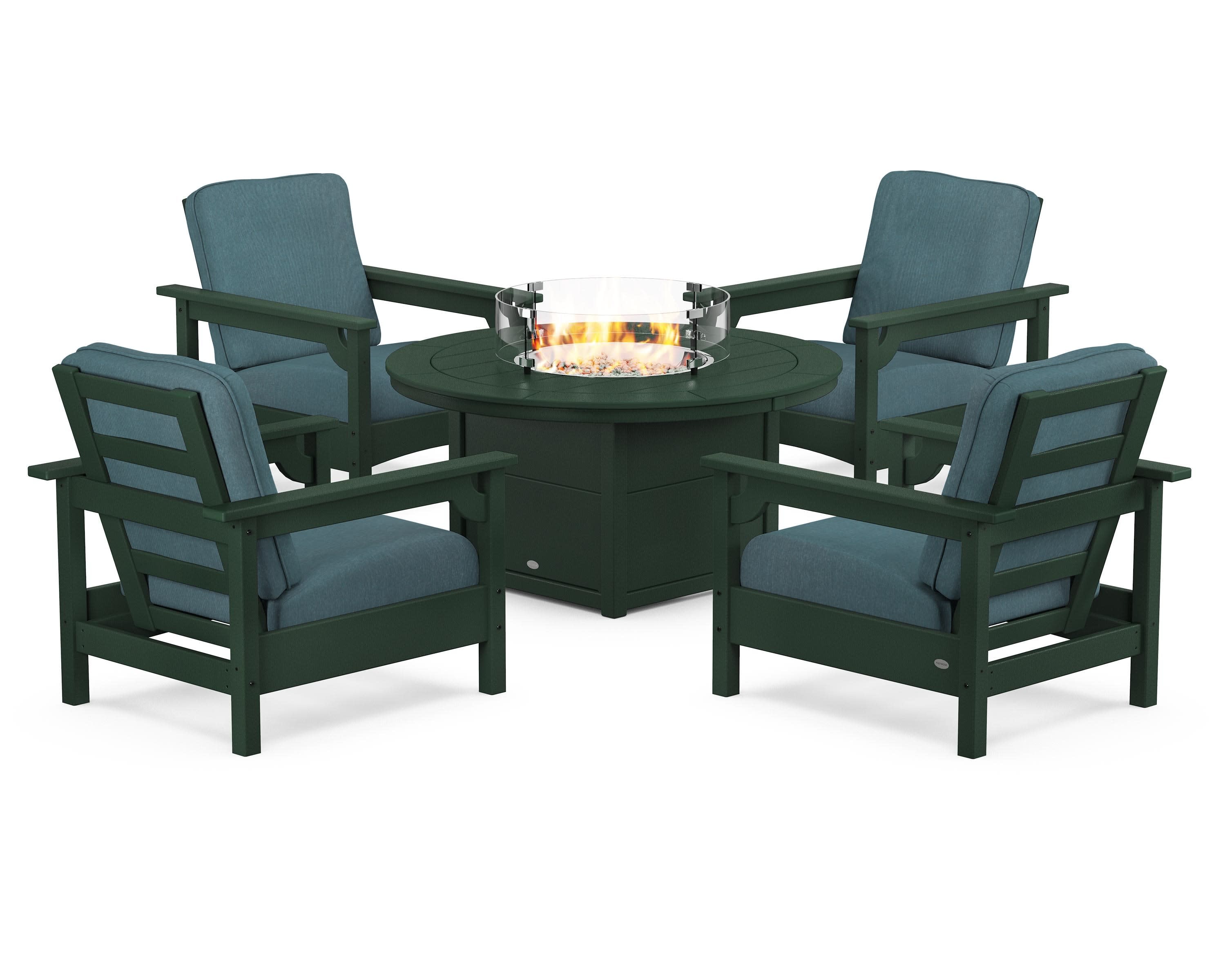 Club 5-Piece Conversation Set with Fire Pit Table in Green / Ocean Teal