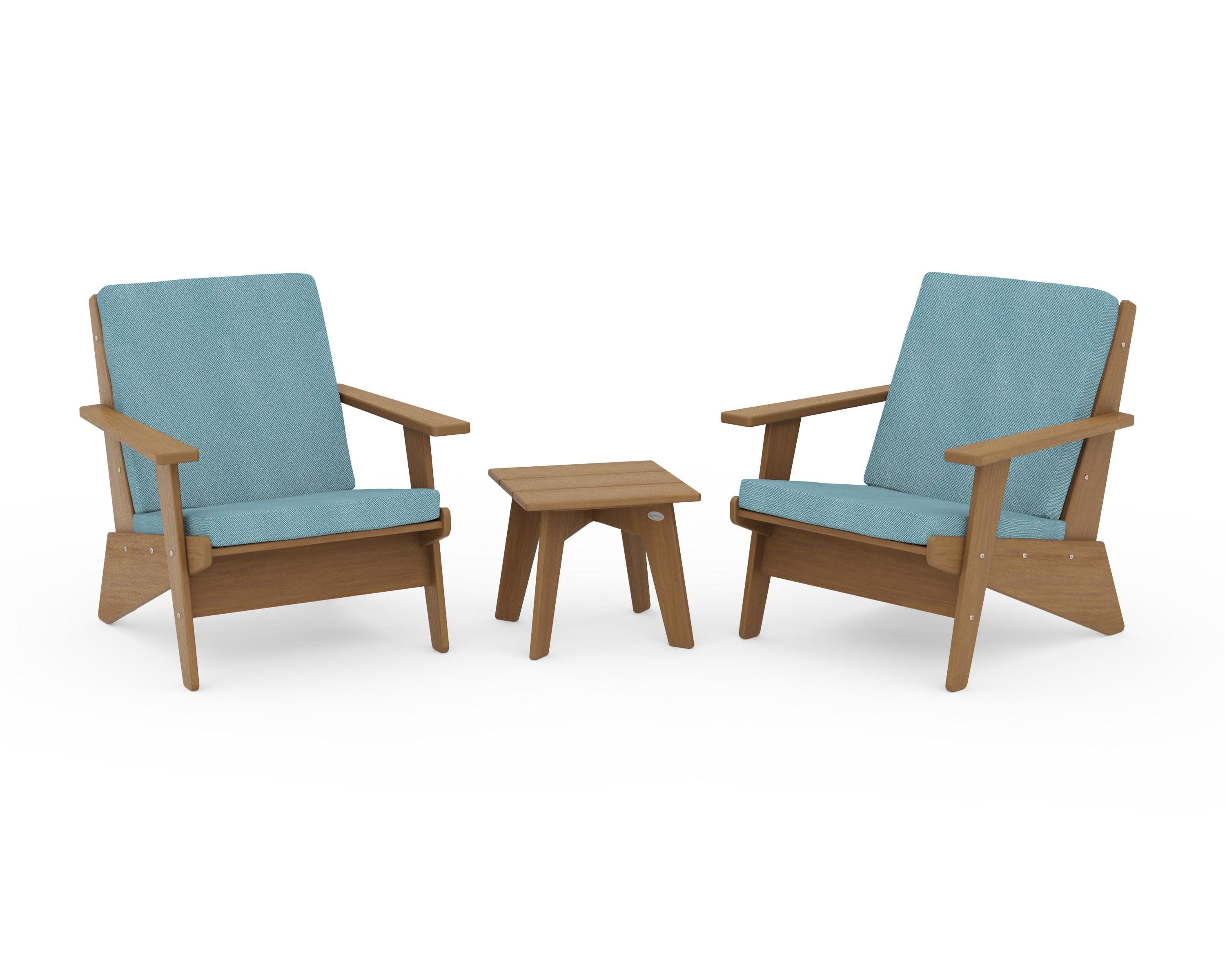 Riviera Modern Lounge 3-Piece Set in Natural / Lattice Sky Blue