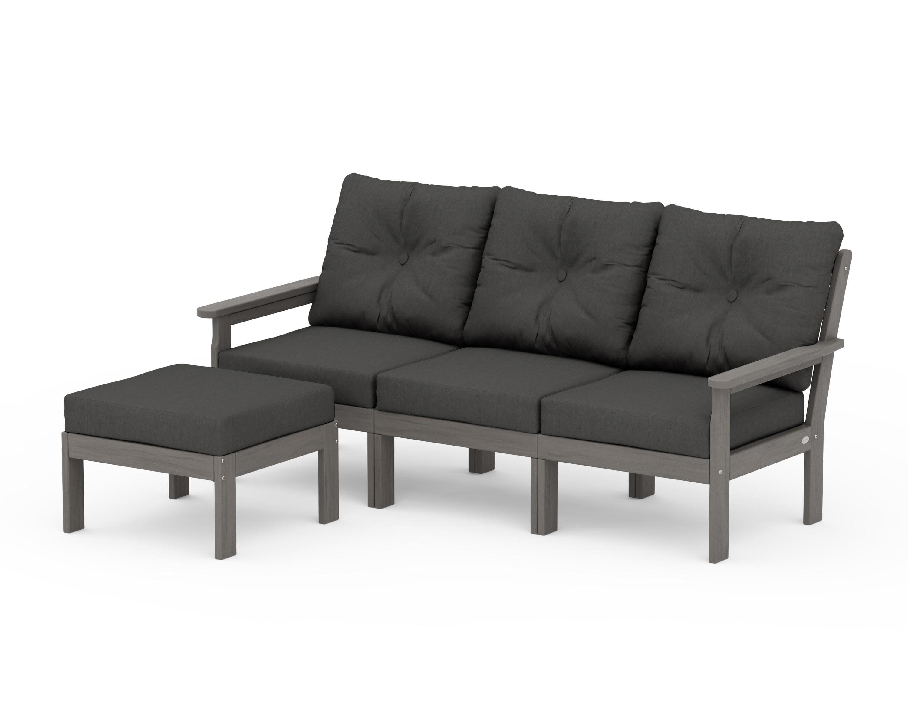 Vineyard 4-Piece Sectional with Ottoman in Driftwood / Spectrum Carbon