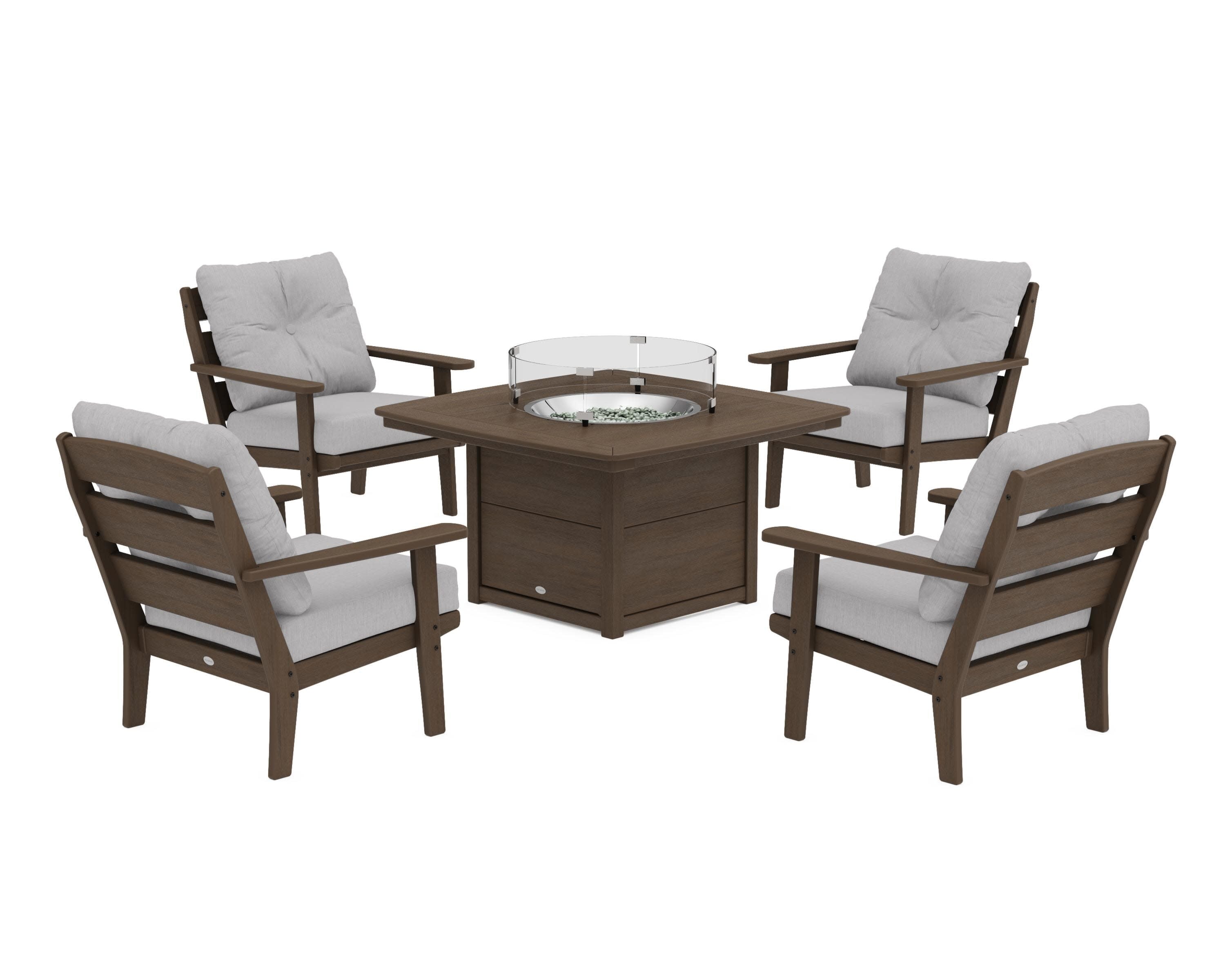 Lakeside 5-Piece Deep Seating Set with Nautical Fire Pit Table in Kona / Granite