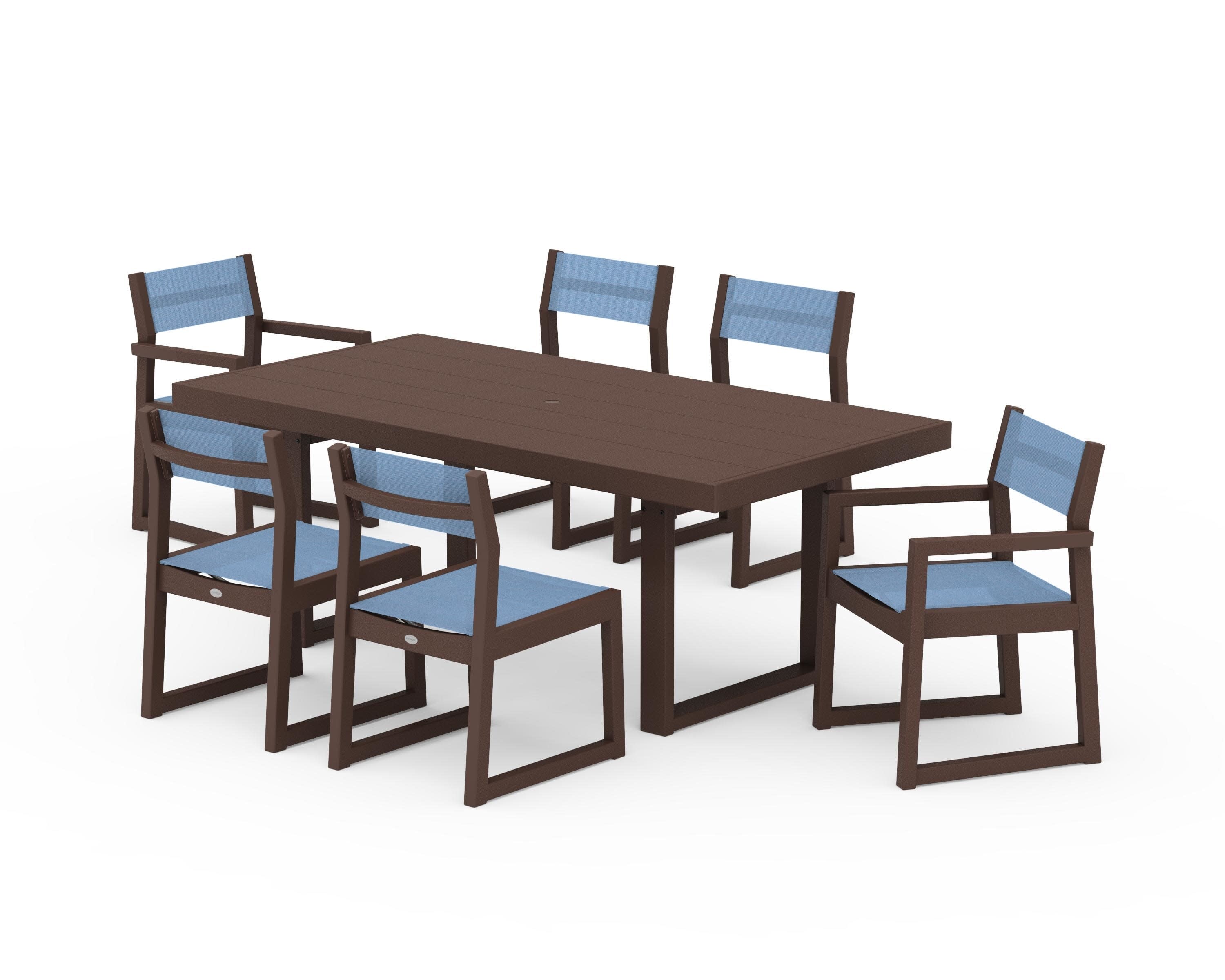 EDGE Sling 7-Piece Dining Set in Mahogany / Poolside Sling