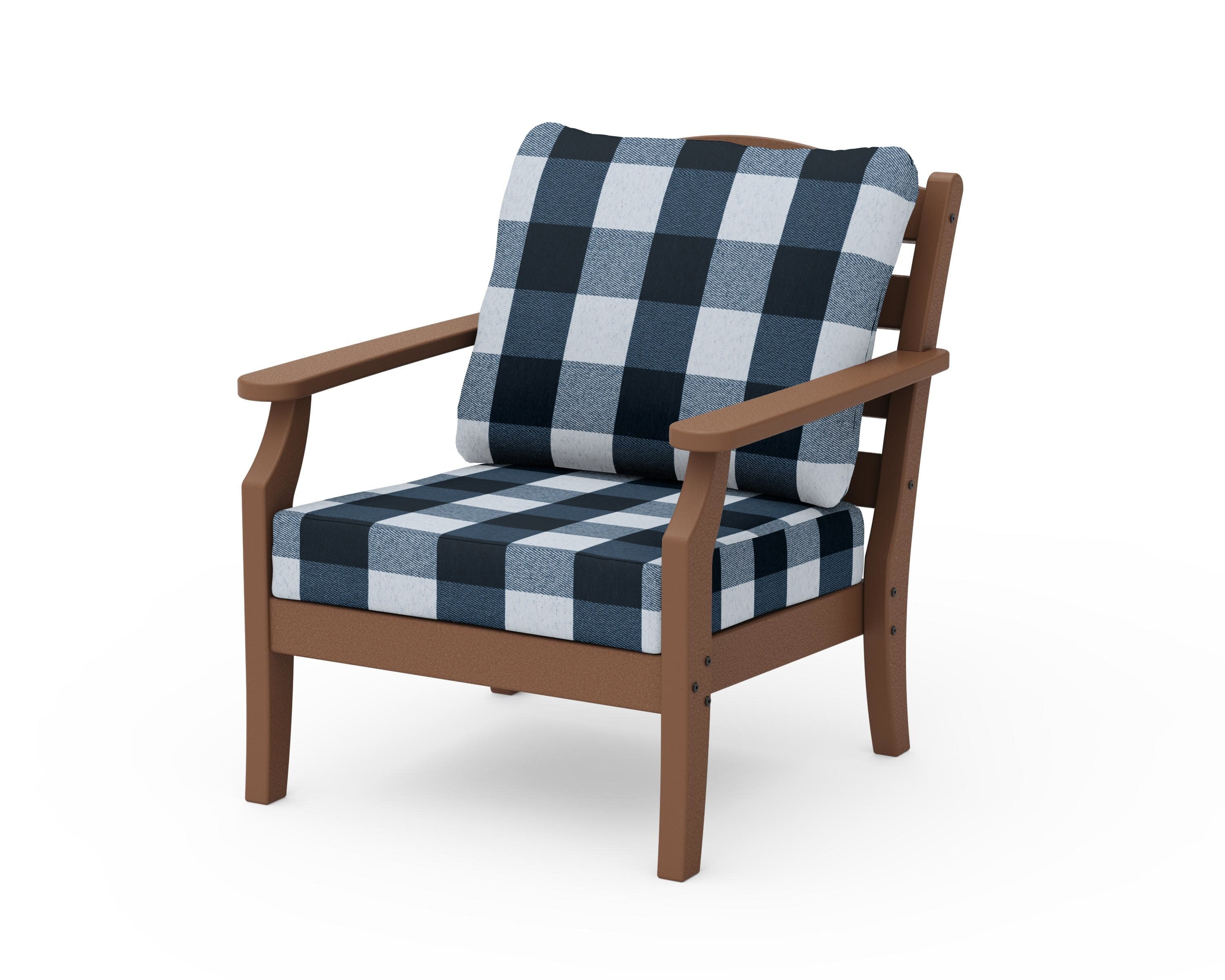 Savannah Deep Seating Chair in Teak / Buffalo Plaid Marine Indigo