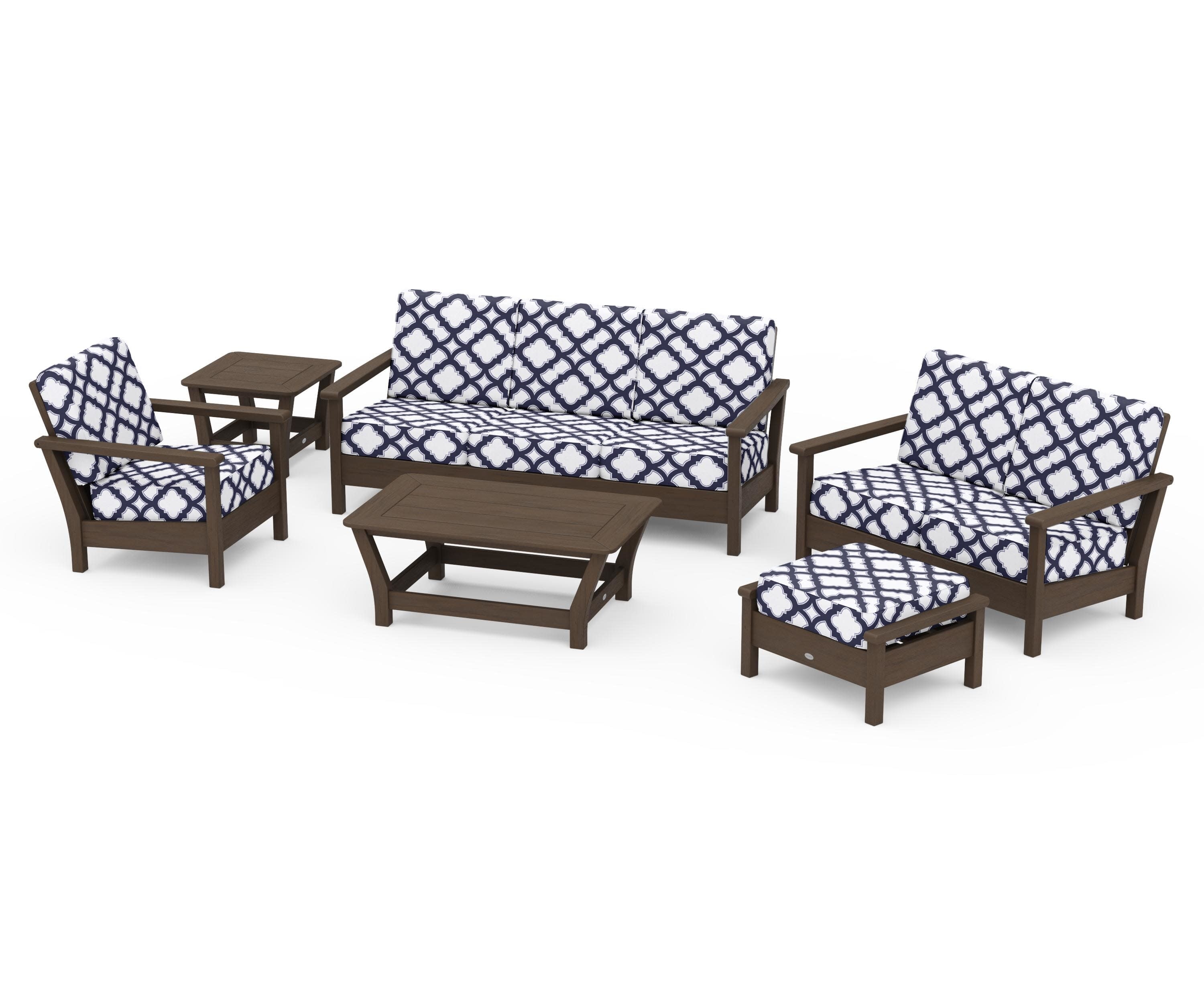 Harbour 6-Piece Outdoor Living Set in Kona / Trellis Navy