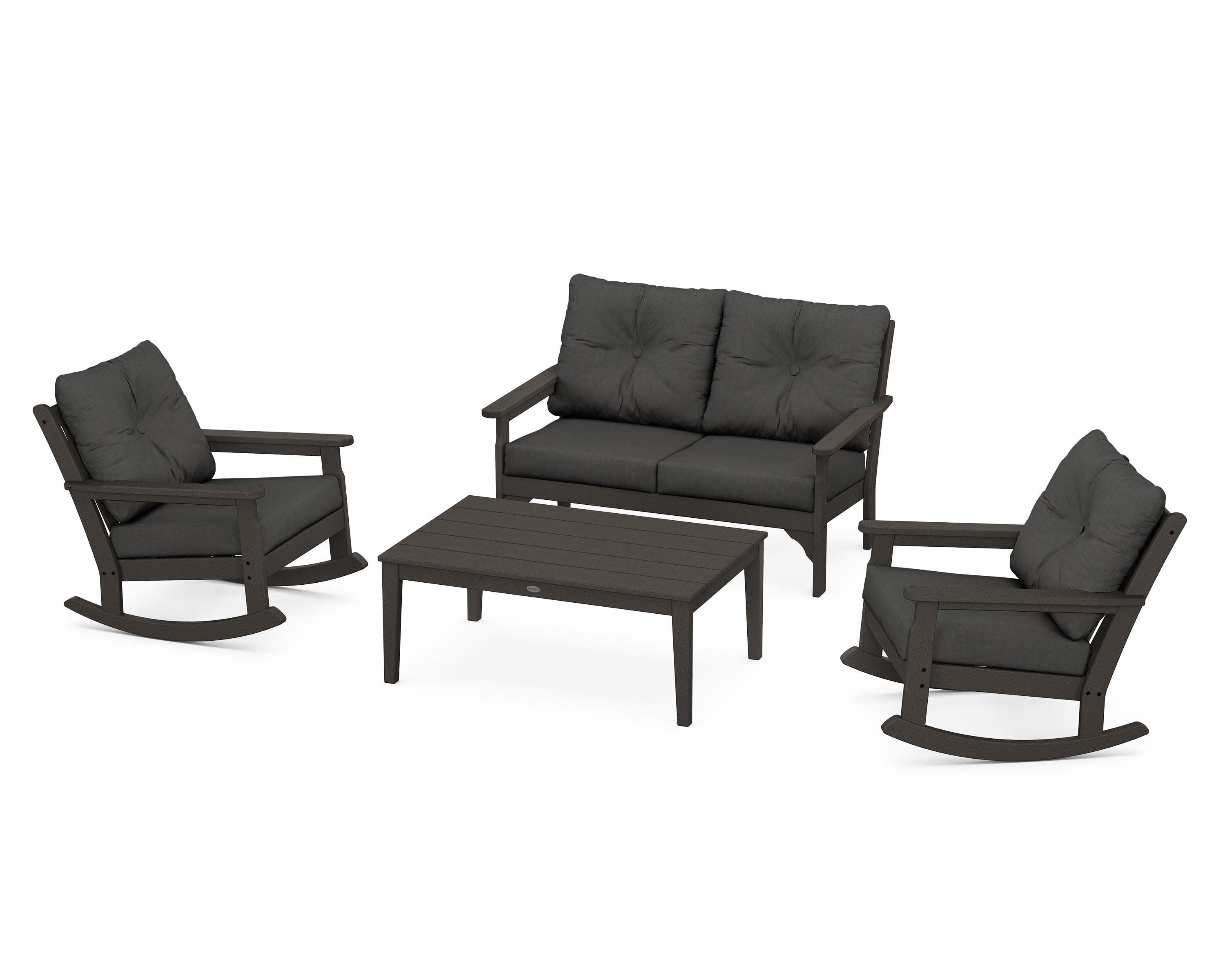 Vineyard 4-Piece Deep Seating Rocking Chair Set in Vintage Coffee / Spectrum Carbon