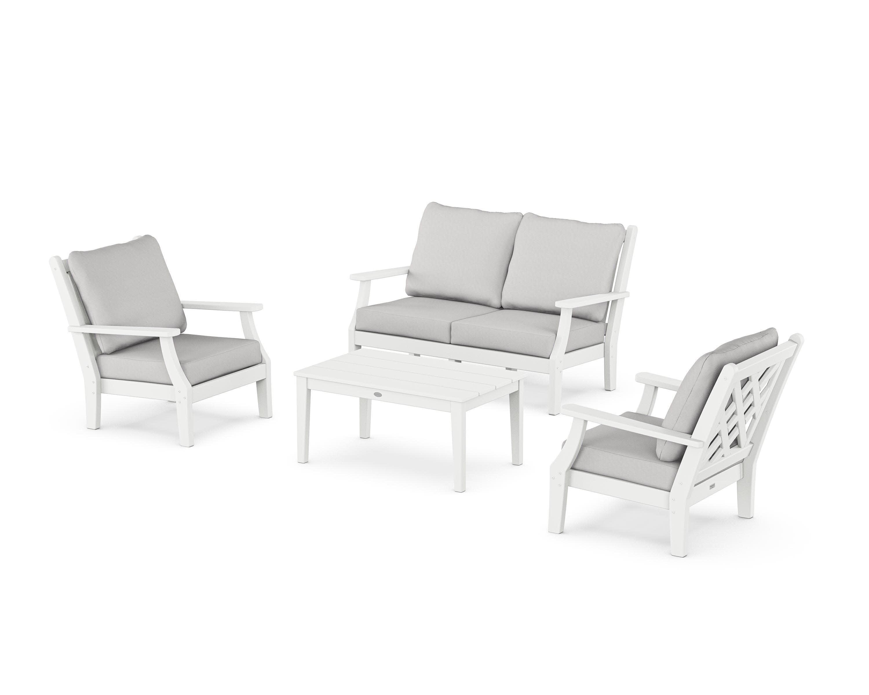 Wovendale 4-Piece Deep Seating Set with Loveseat in White / Diamond in the Rough
