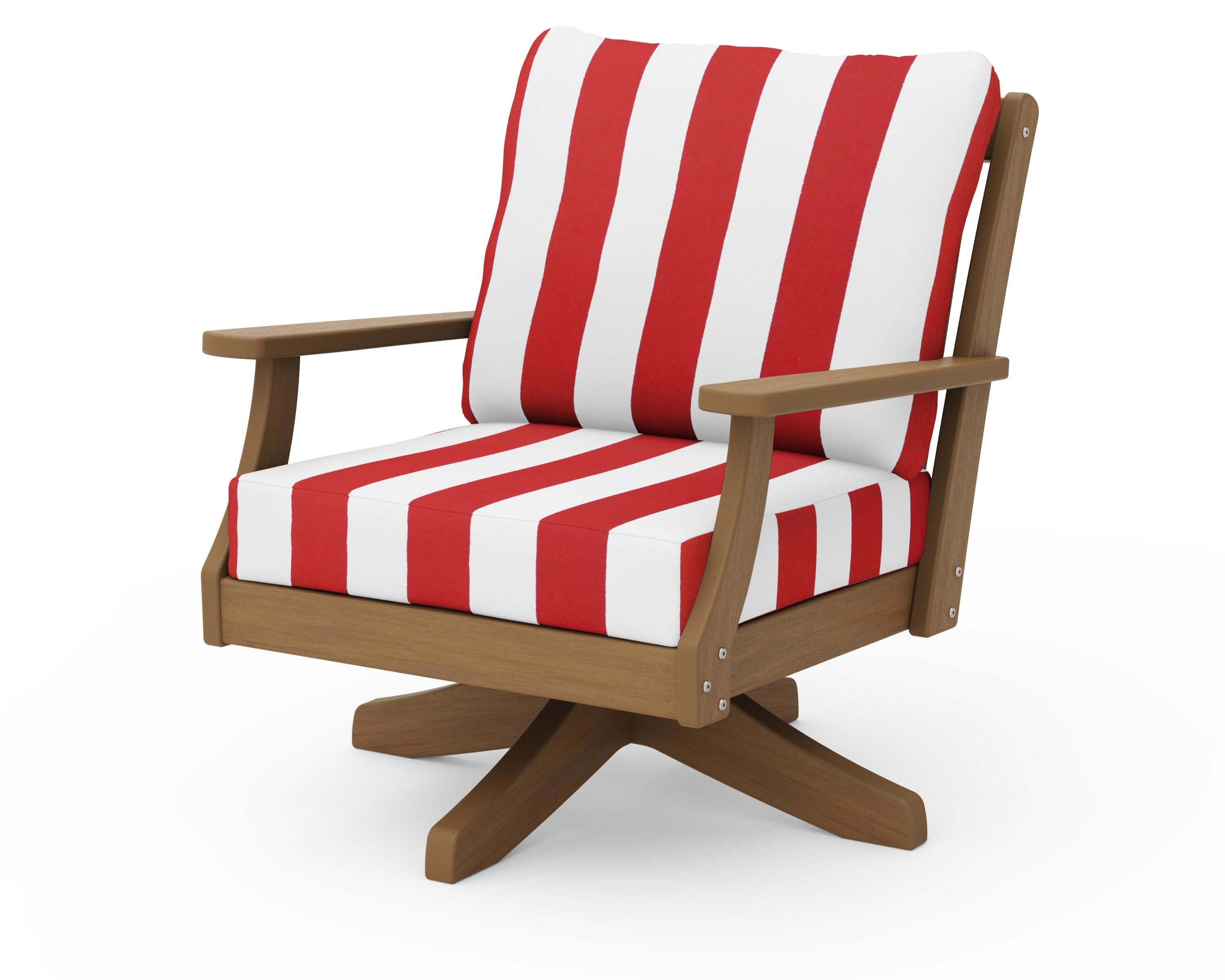 Braxton Deep Seating Swivel Chair in Natural / Cabana Stripe Crimson