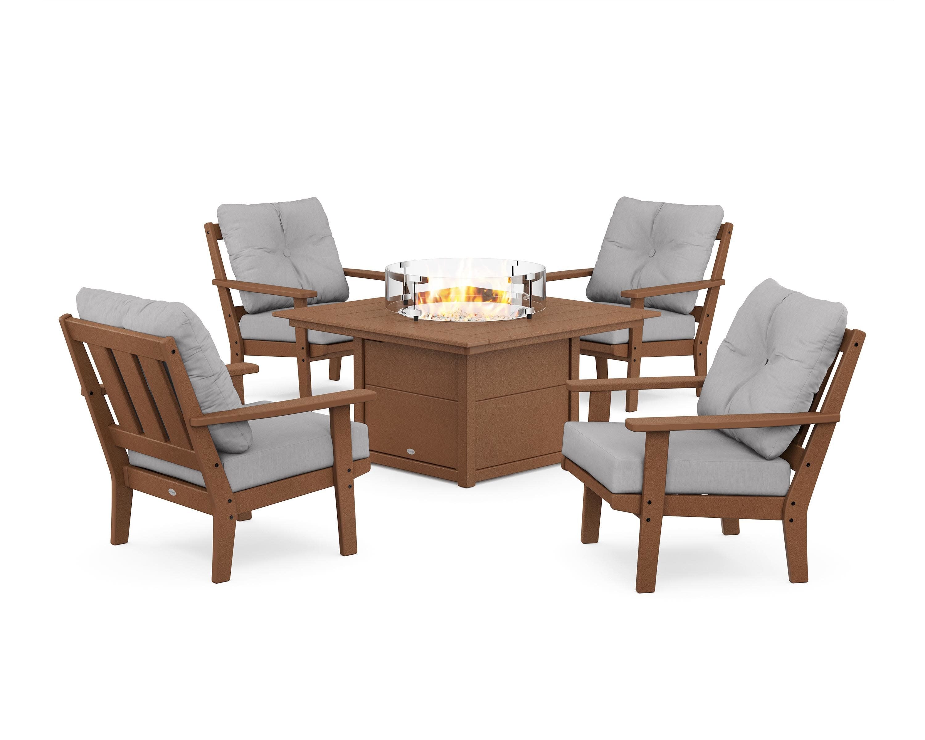 Oxford 5-Piece Deep Seating Set with Fire Pit Table in Teak / Granite