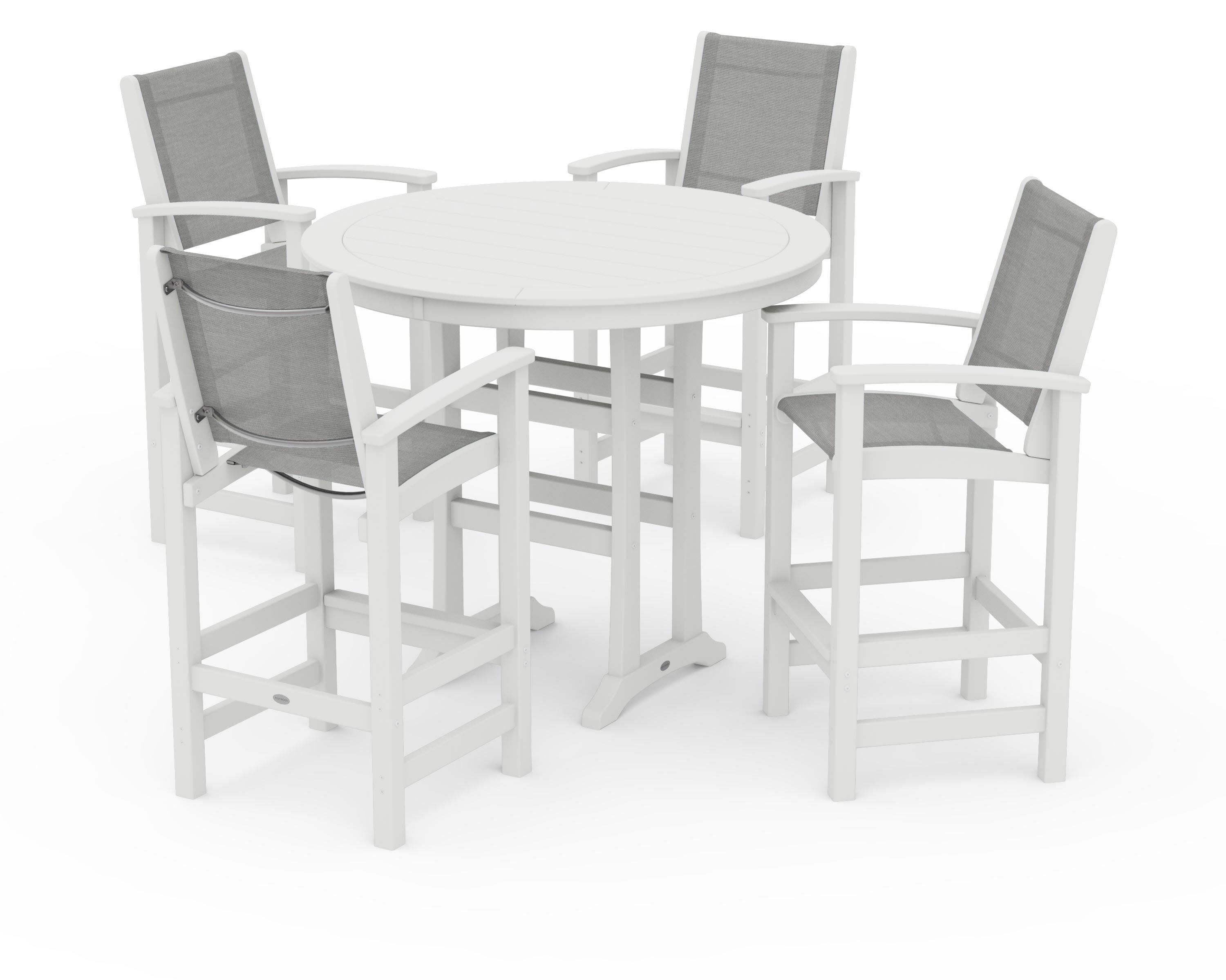 Coastal 5-Piece Nautical Trestle Bar Set in Vintage White / Metallic Sling