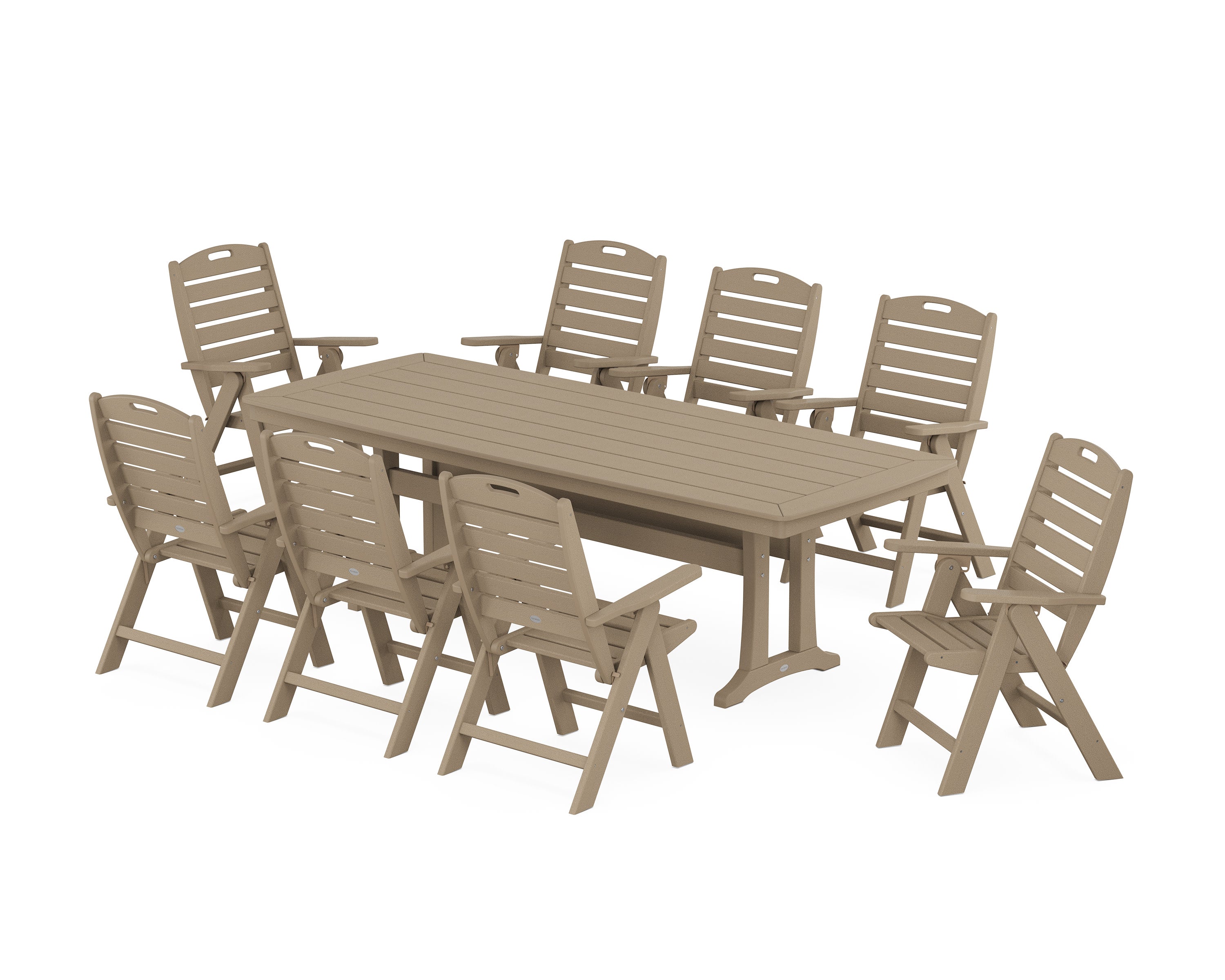 Nautical Highback 9-Piece Dining Set with Trestle Legs in Vintage Sahara