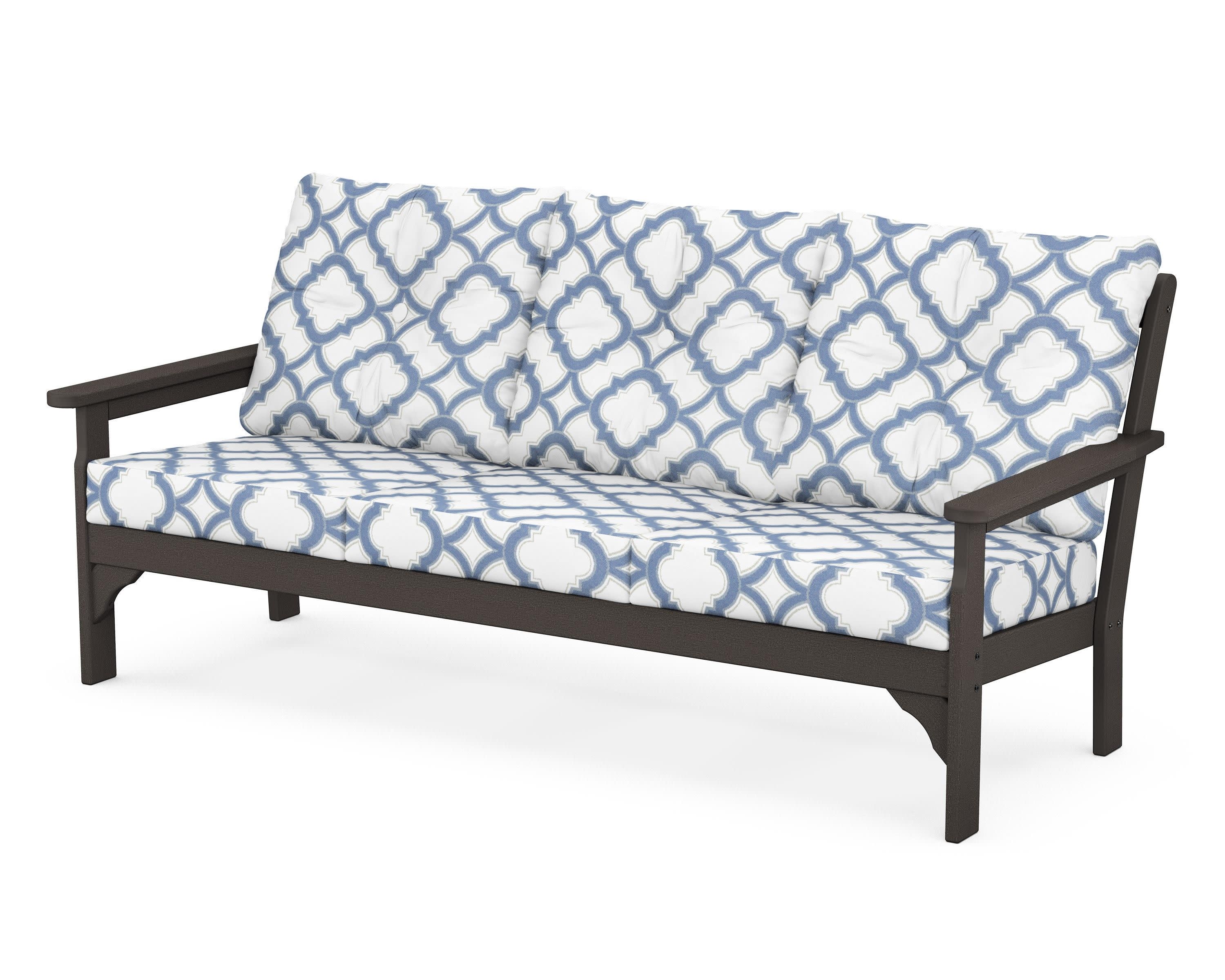Vineyard Deep Seating Sofa in Vintage Coffee / Trellis Sky Blue