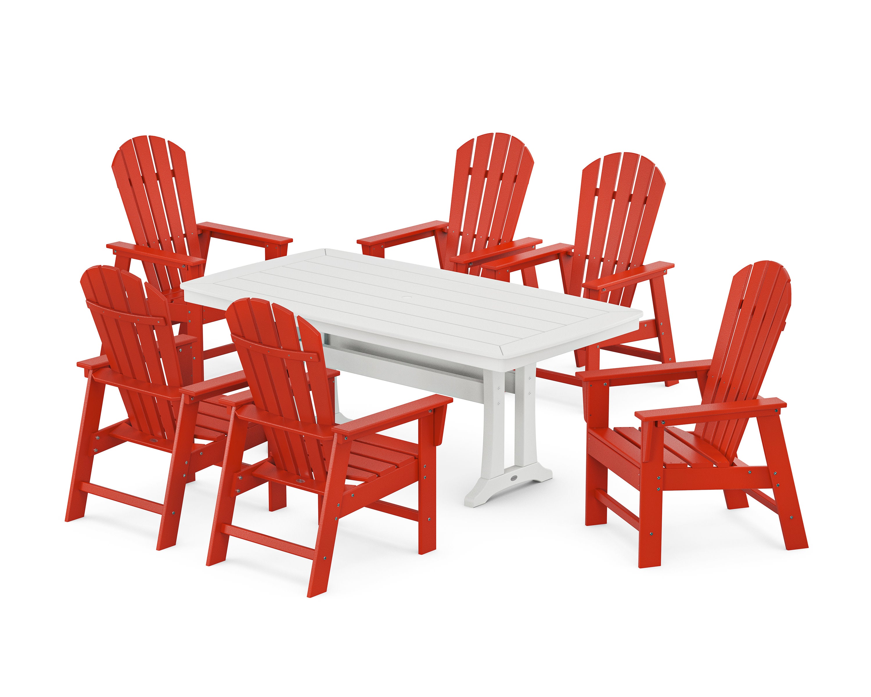 South Beach 7-Piece Dining Set with Trestle Legs in Sunset Red / White