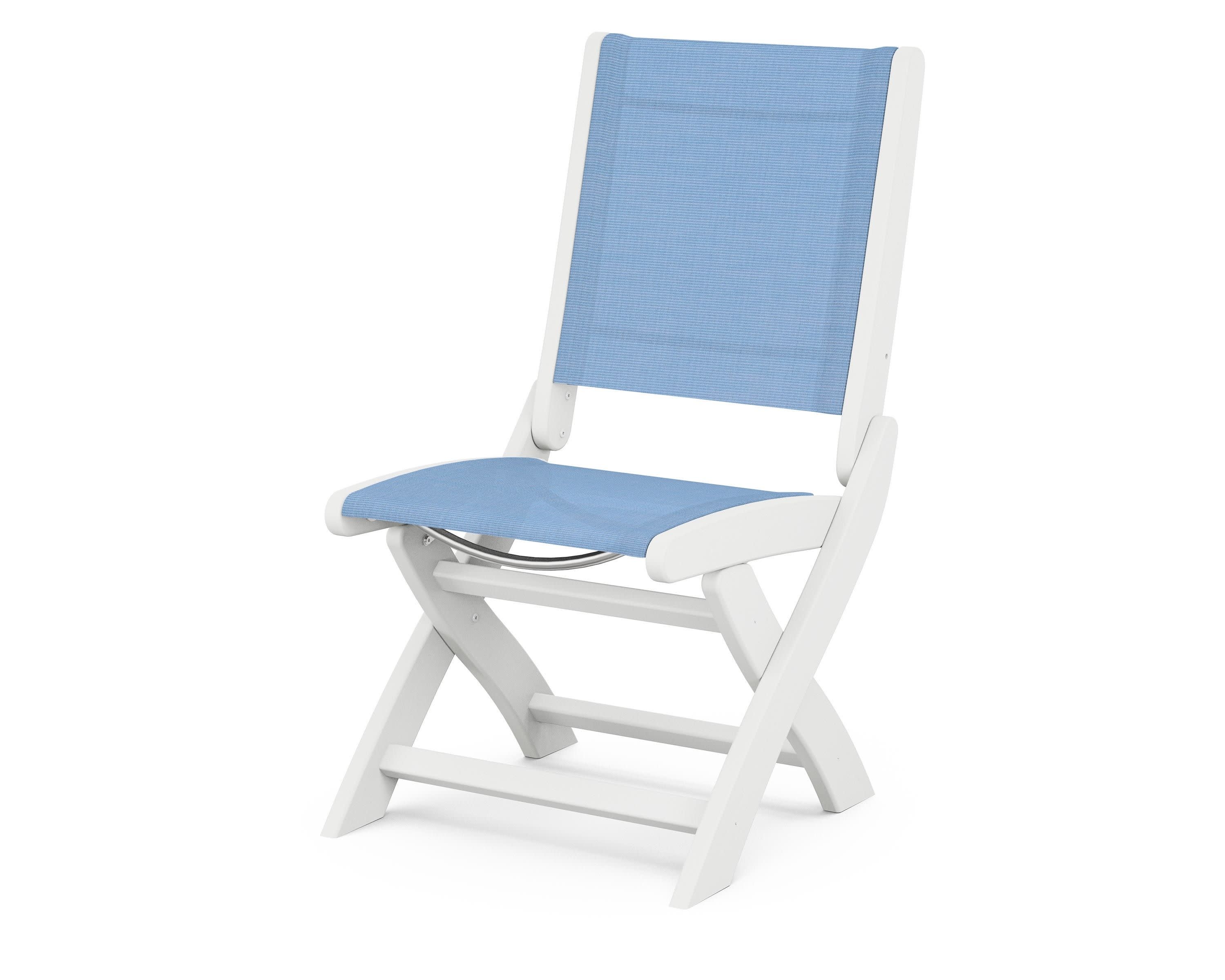 Coastal Folding Side Chair in White / Poolside Sling