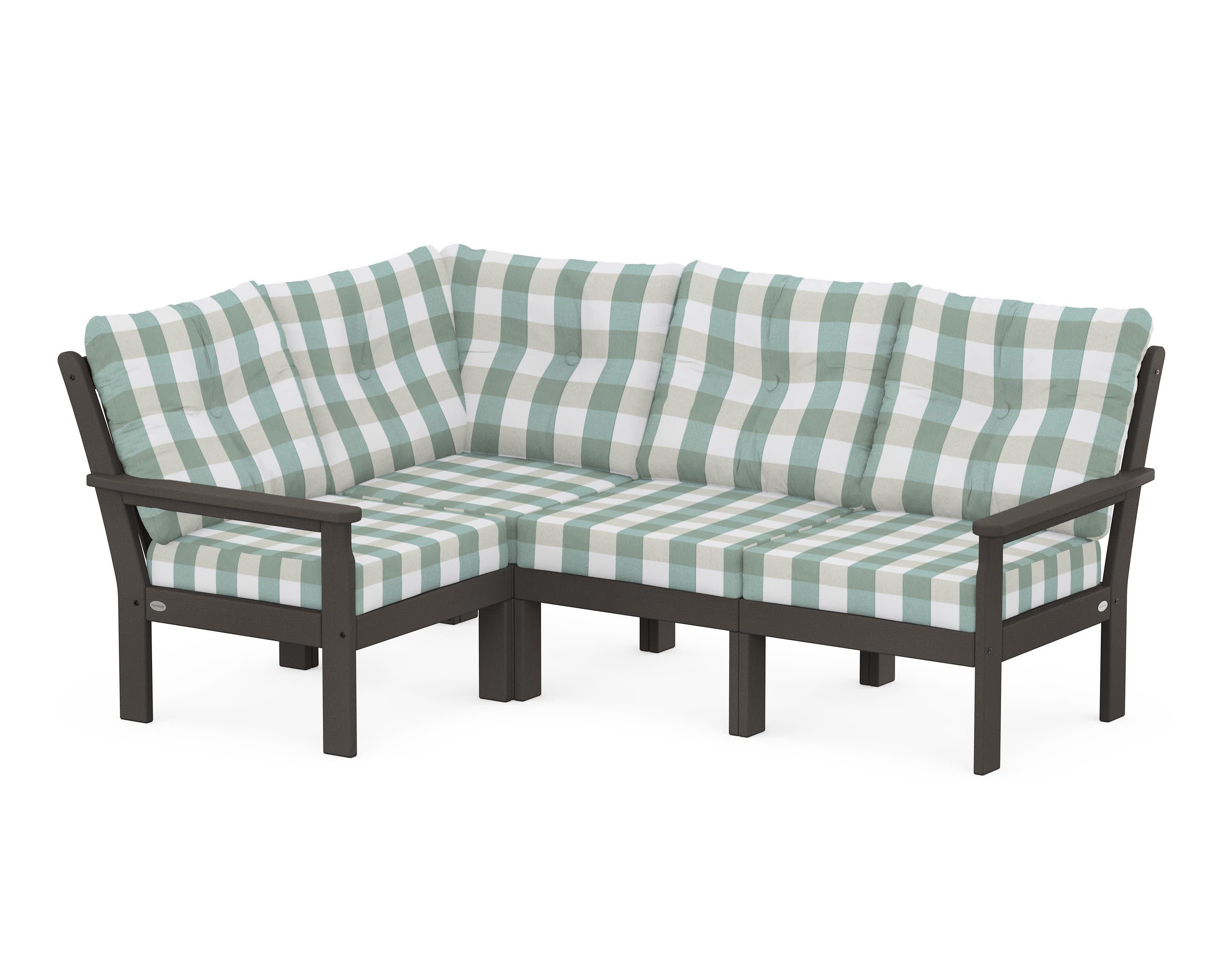 Vineyard 4-Piece Sectional in Vintage Coffee / Buffalo Plaid Glacier Spa
