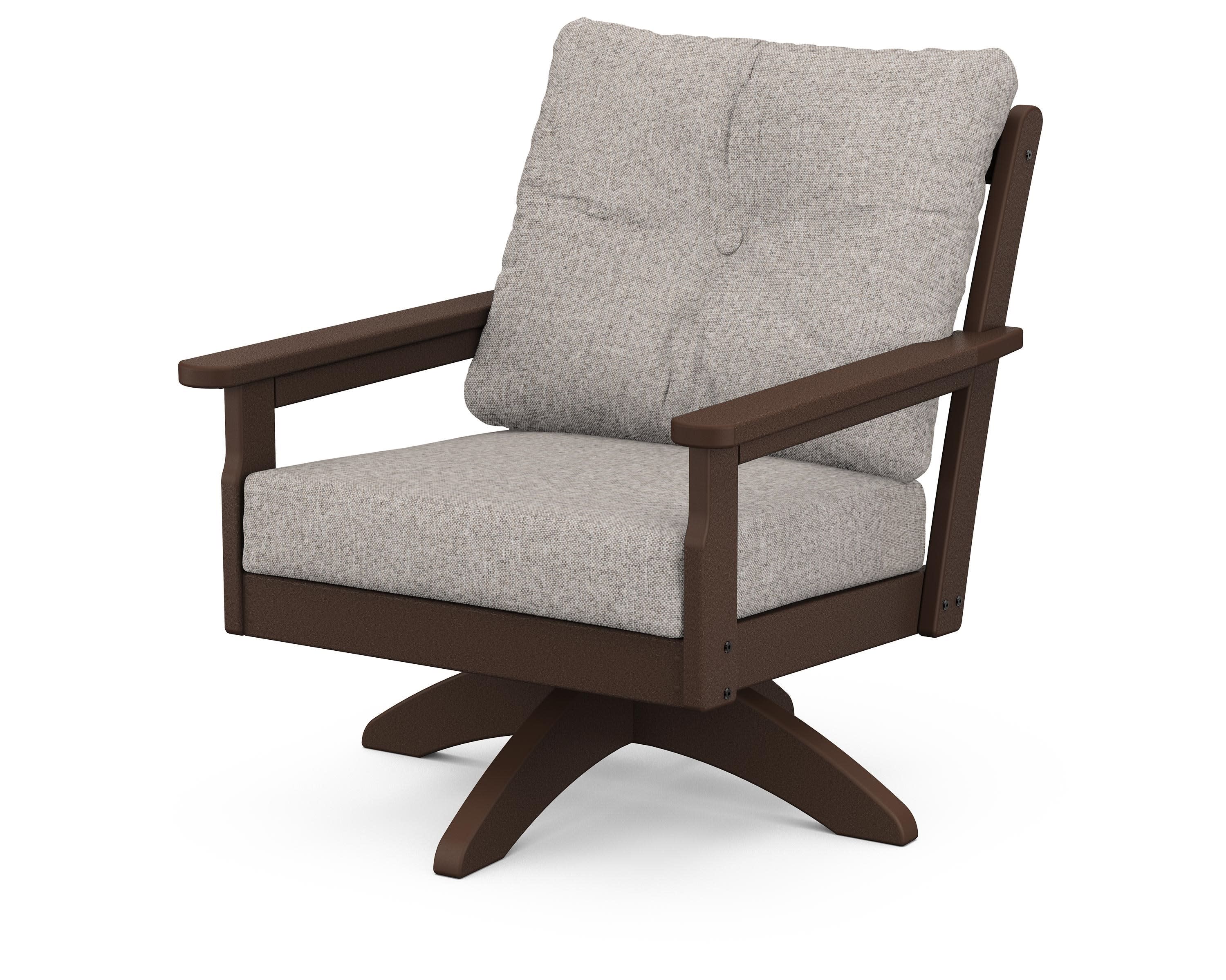 Vineyard Deep Seating Swivel Chair in Mahogany / Weathered Tweed