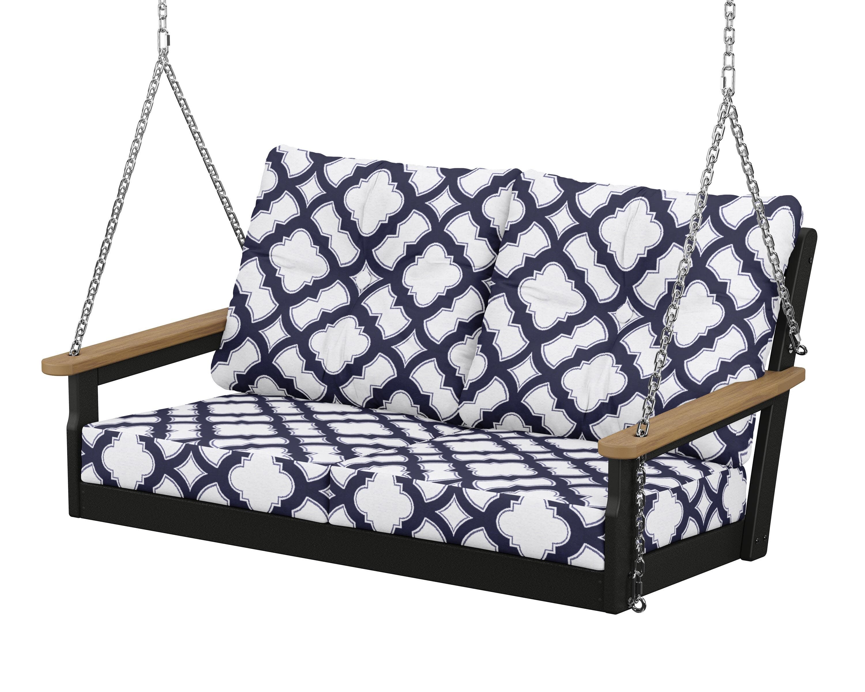 Vineyard Deep Seating Swing in Black / Natural / Trellis Navy
