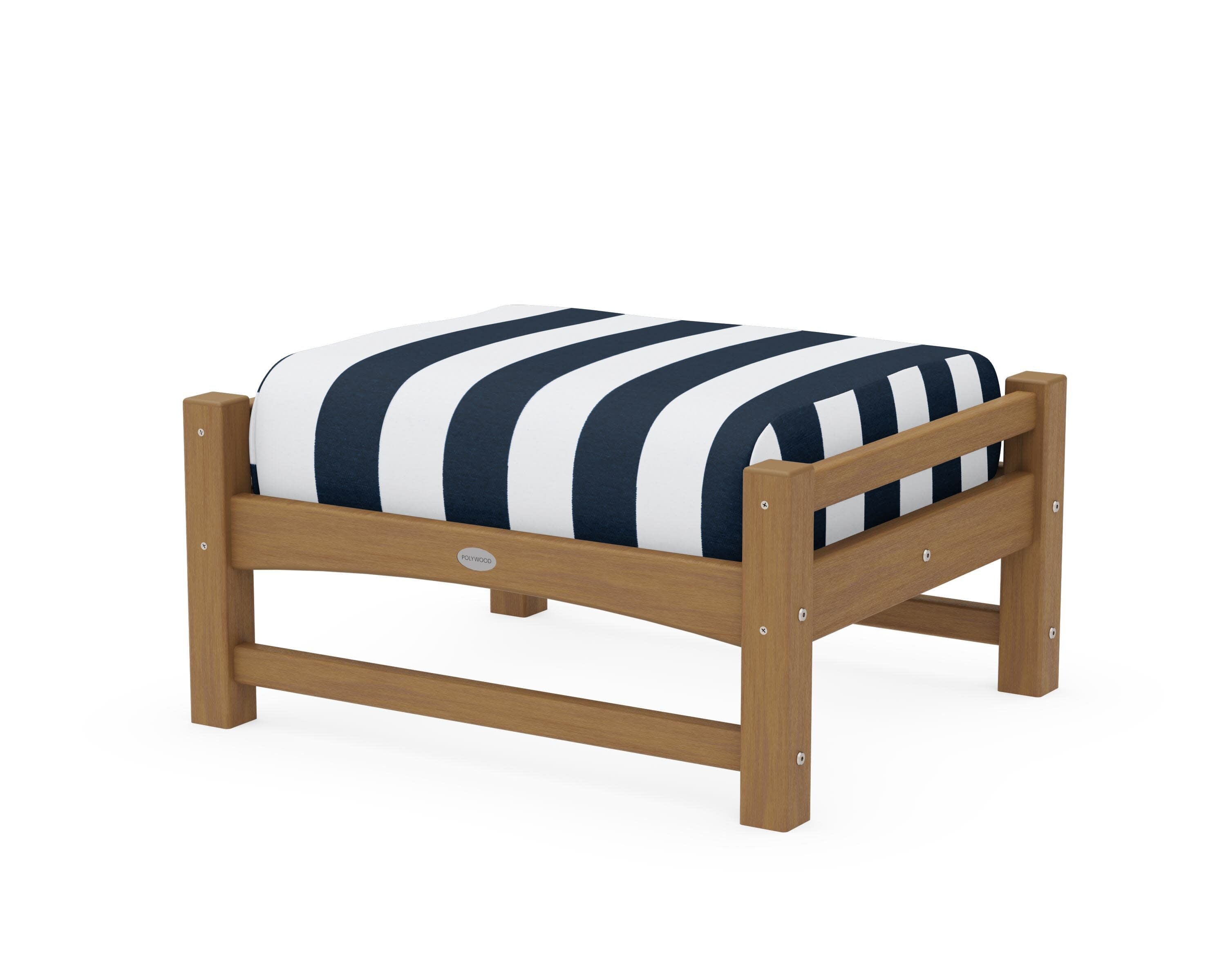 Club Ottoman in Natural / Cabana Stripe Marine Indigo