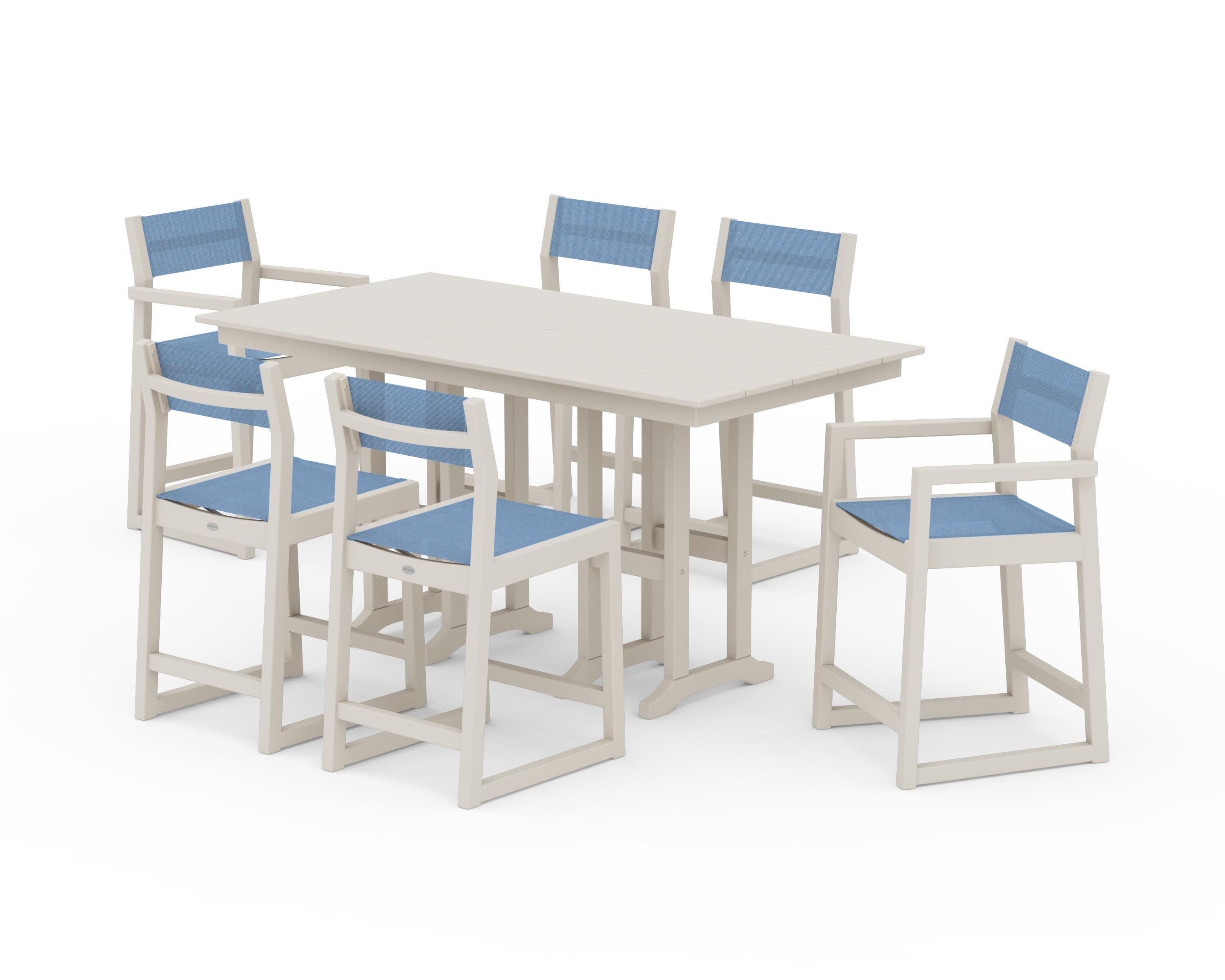 EDGE Sling 7-Piece Farmhouse Counter Set in Sand / Poolside Sling