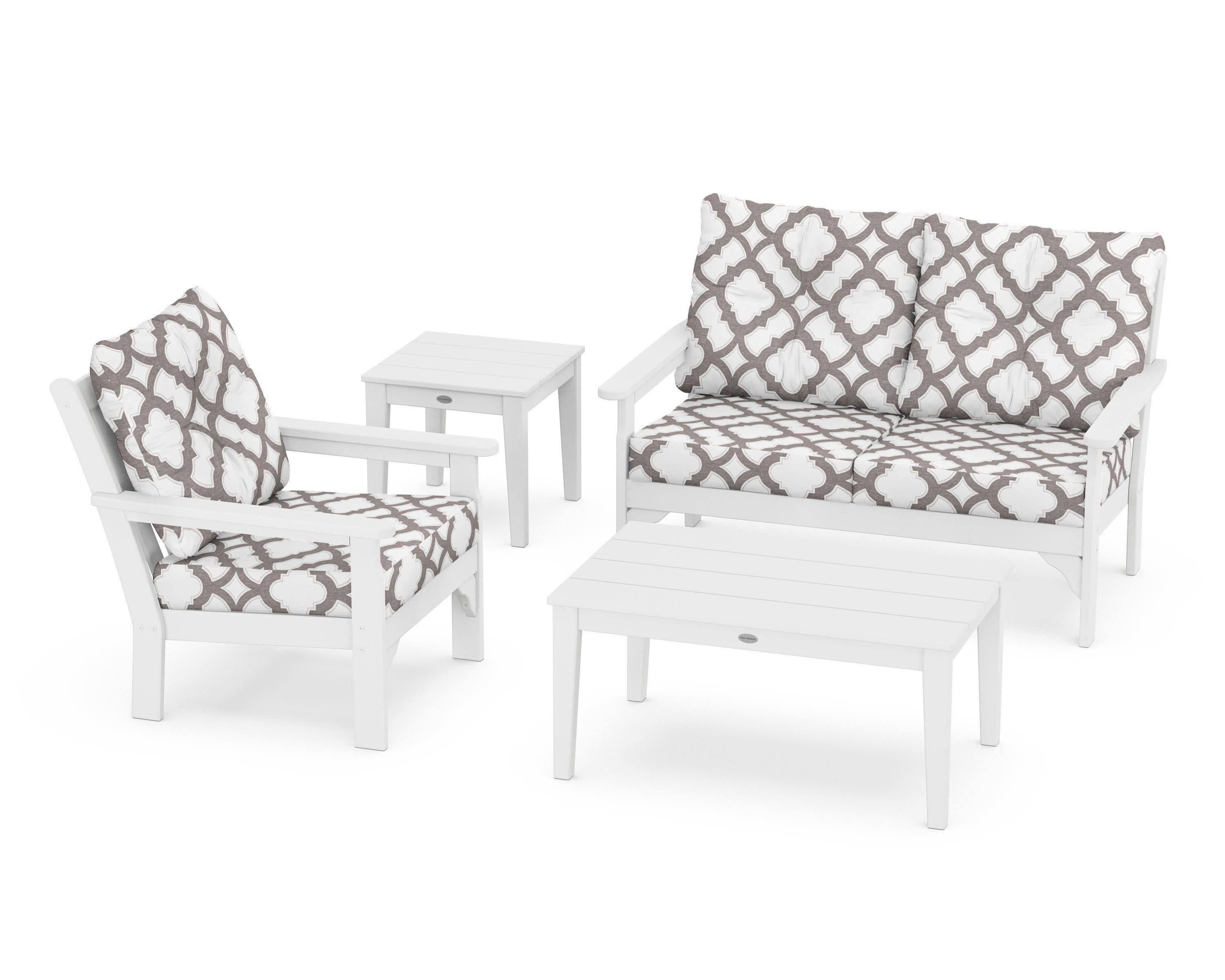 Vineyard 4-Piece Deep Seating Set in White / Trellis Grey Mist