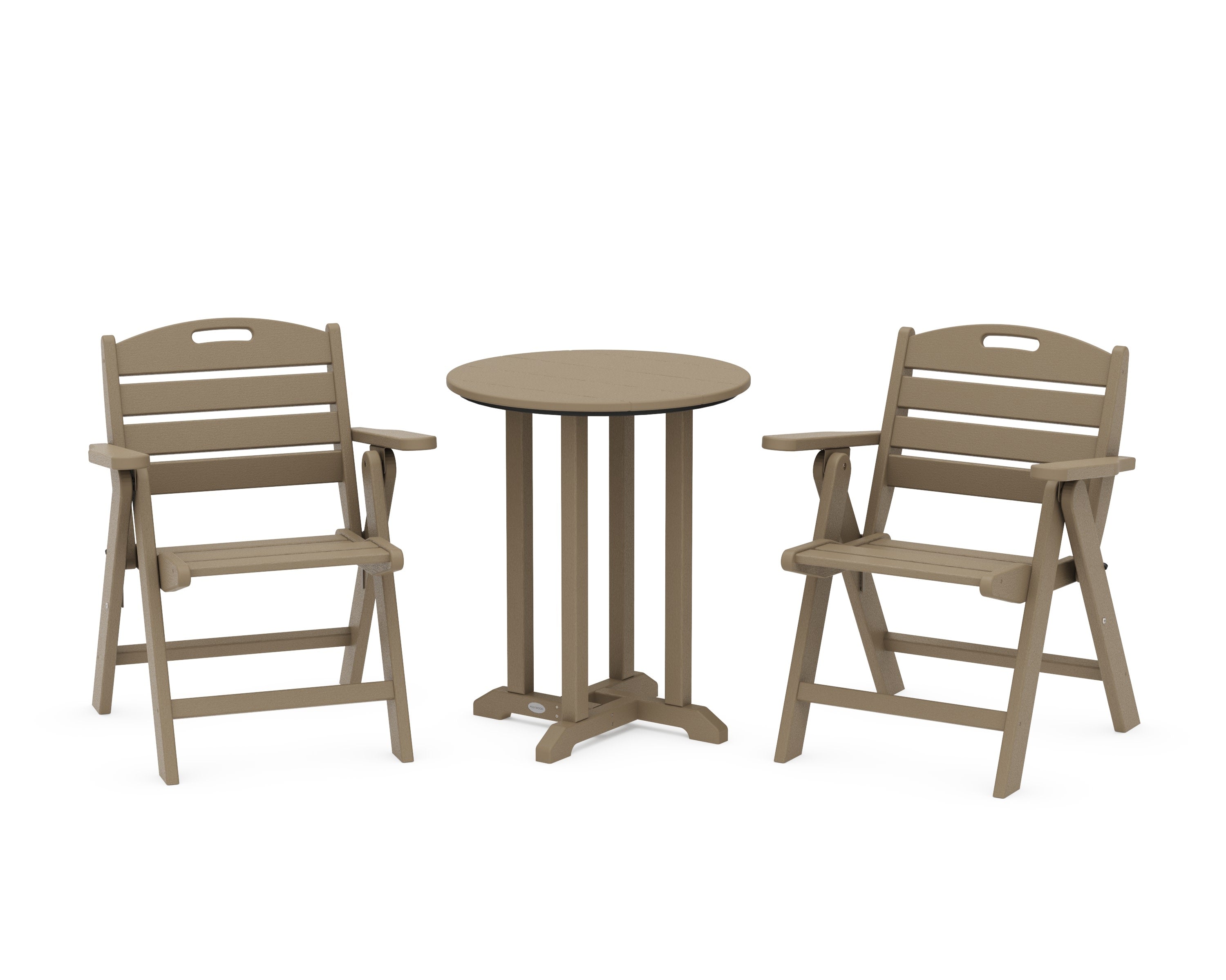 Nautical Folding Lowback Chair 3-Piece Round Bistro Dining Set in Vintage Sahara